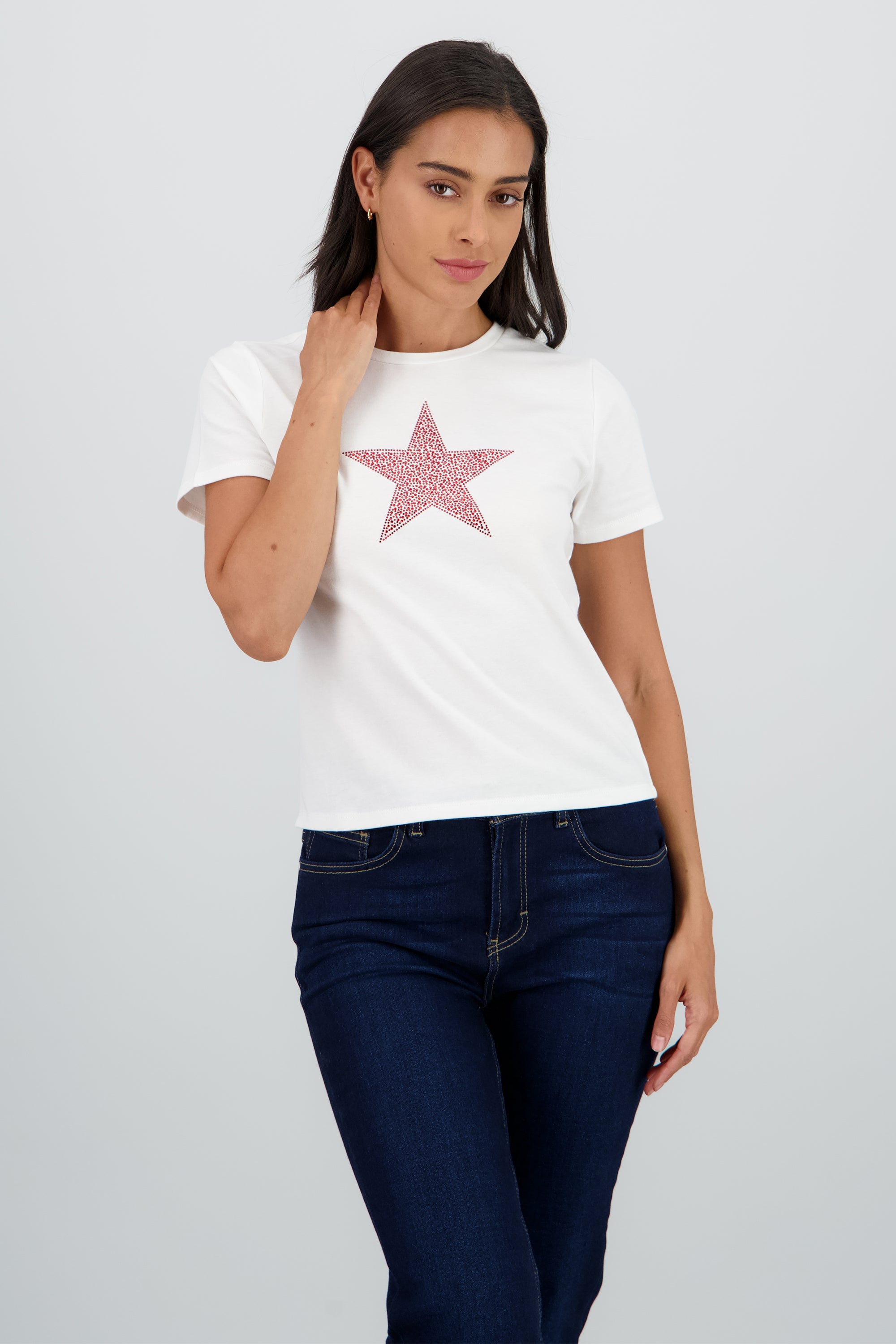 Playera estrella brillos BLANCO COMBO