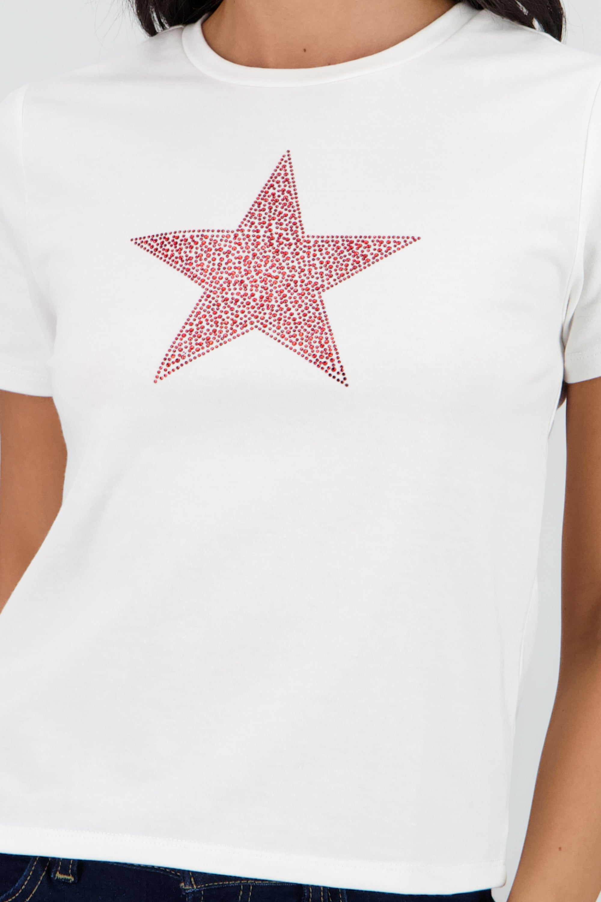 Playera estrella brillos BLANCO COMBO