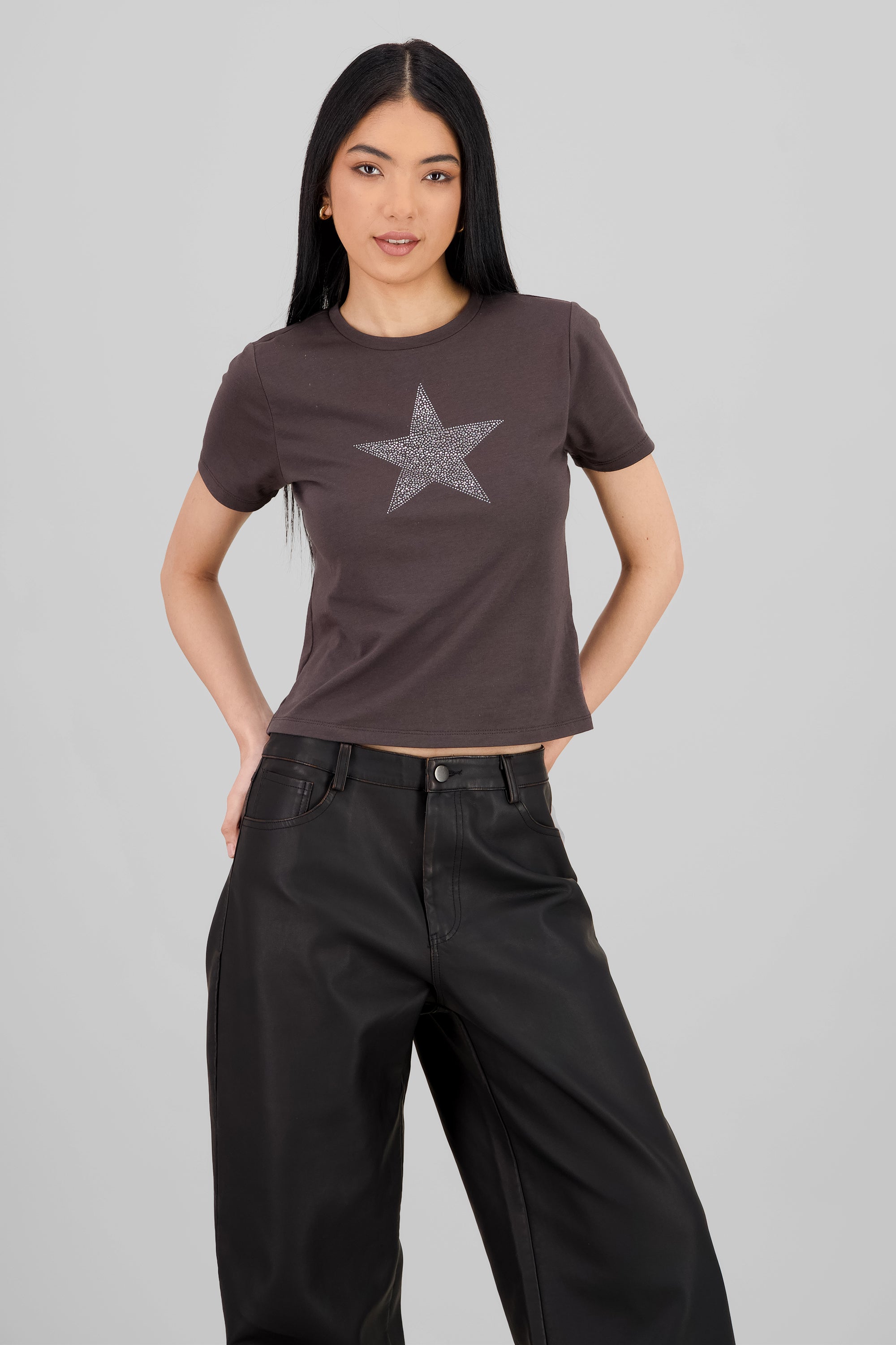 Playera estrella brillos GRIS