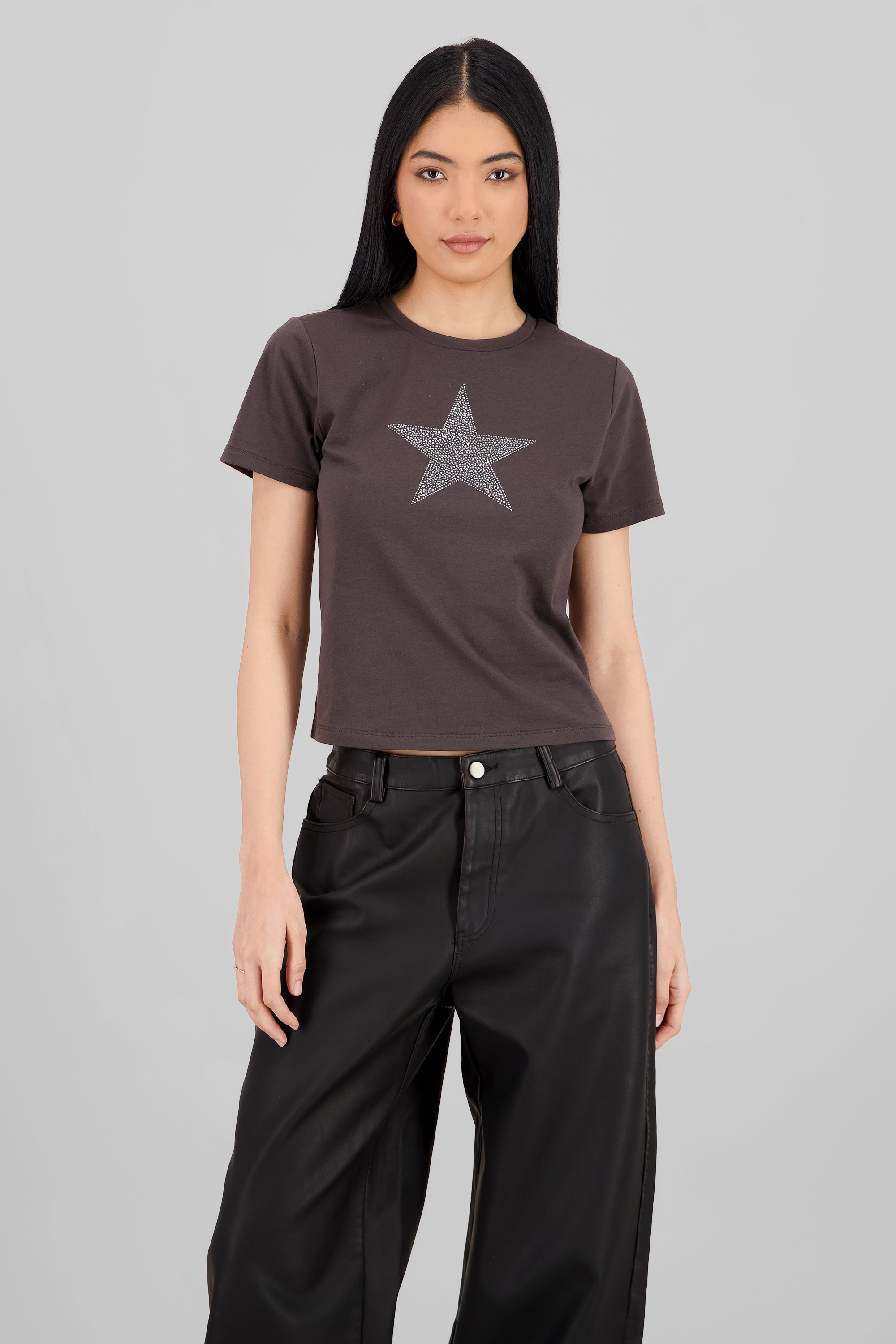 Playera estrella brillos GRIS
