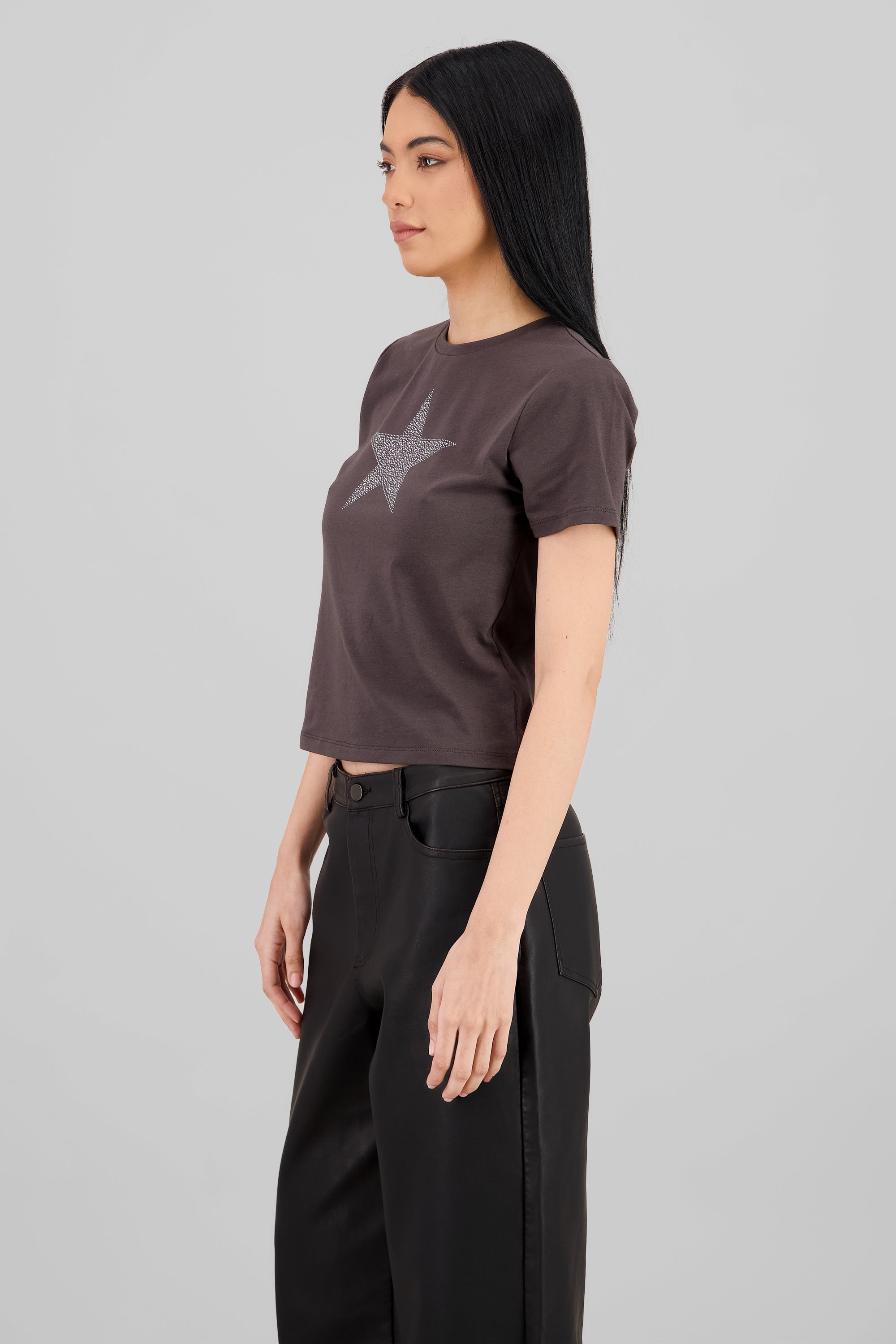 Playera estrella brillos GRIS