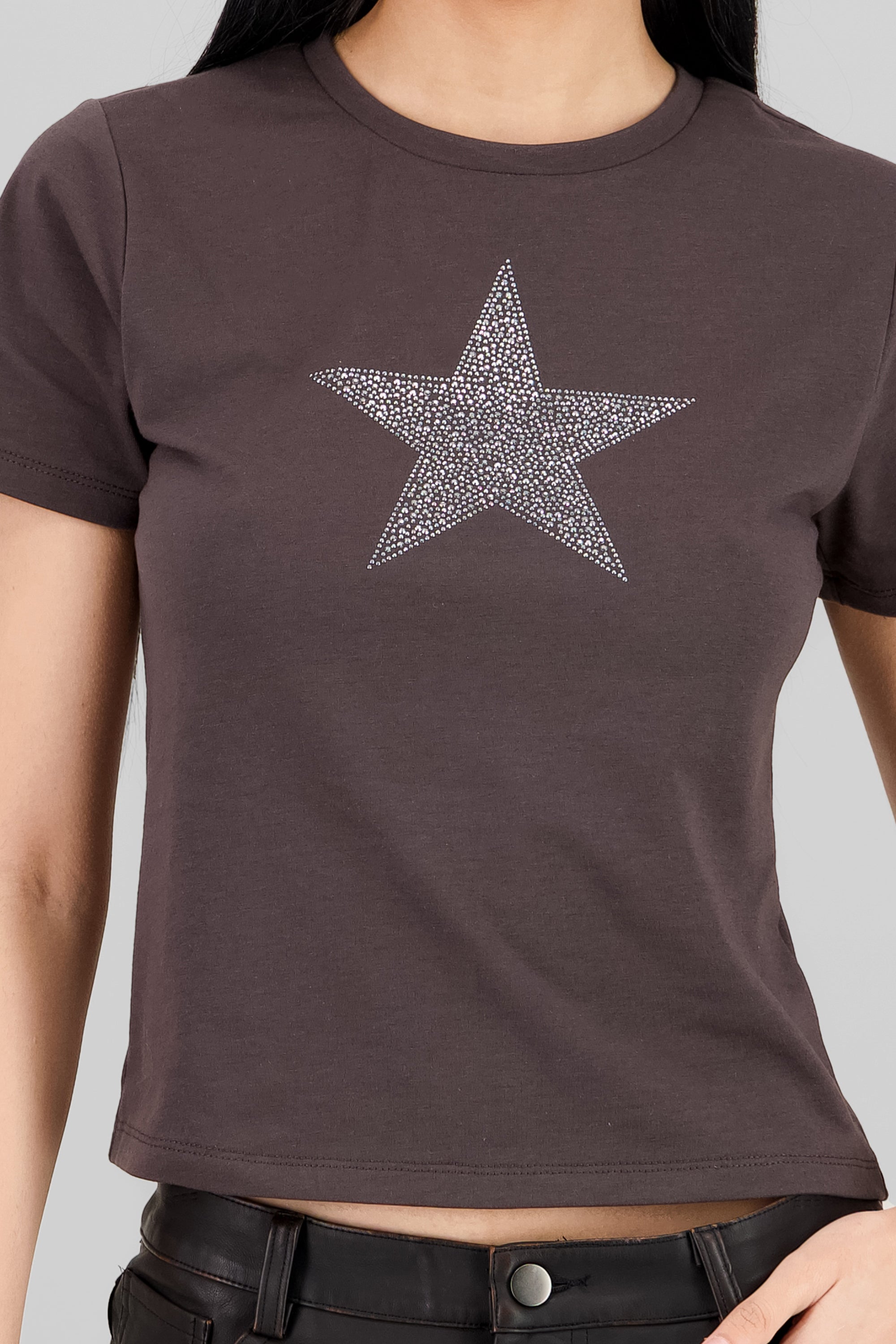 Playera estrella brillos GRIS