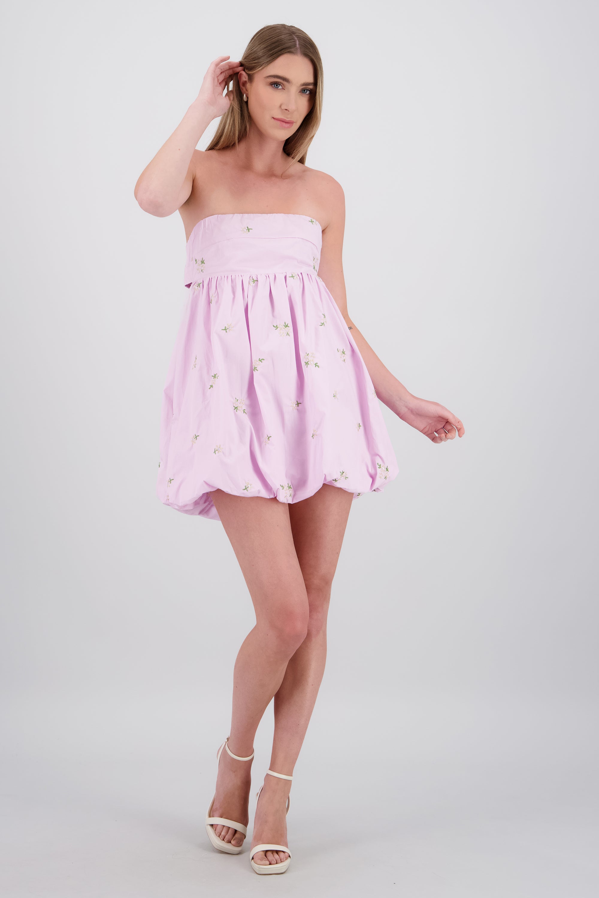 Vestido popelina bordada con moños Hypsters LAVANDA