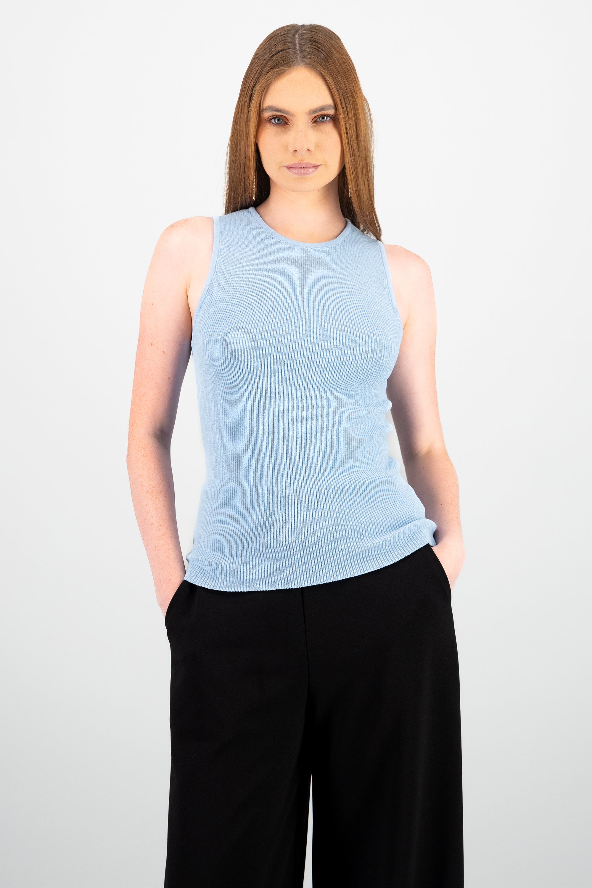Top largo cuello redondo rib Hypsters AZUL