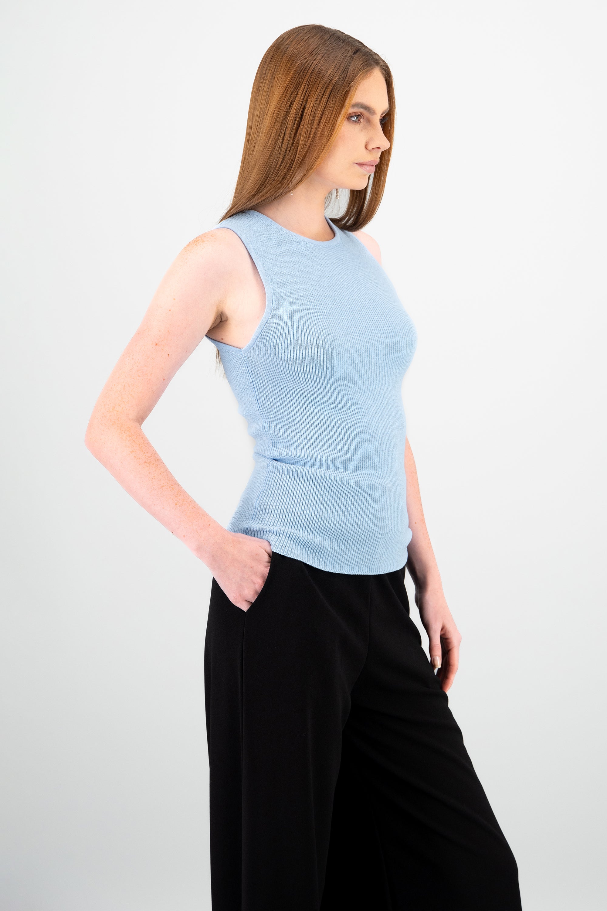 Top largo cuello redondo rib Hypsters AZUL