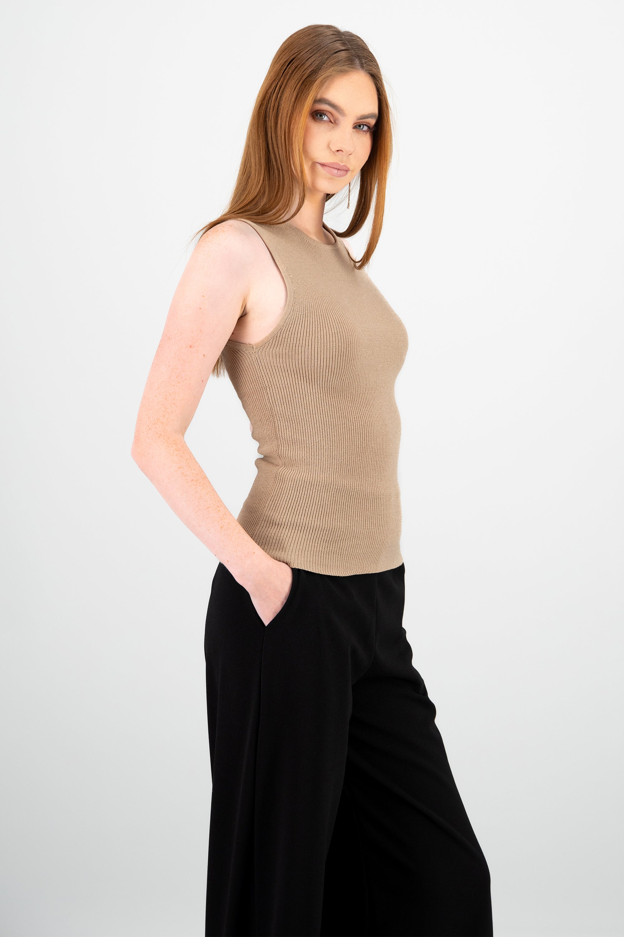 Top largo cuello redondo rib Hypsters TAUPE