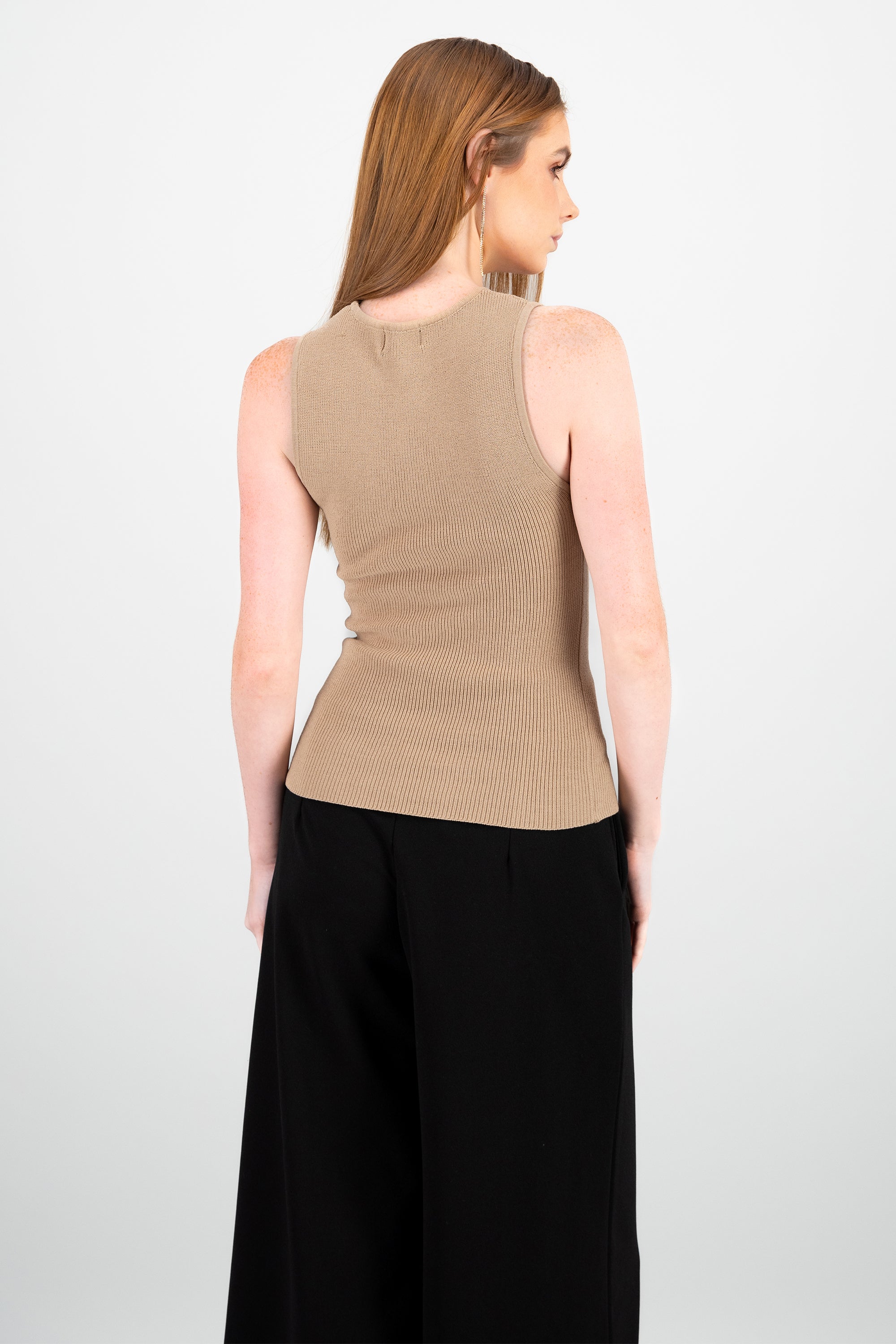 Top largo cuello redondo rib Hypsters TAUPE