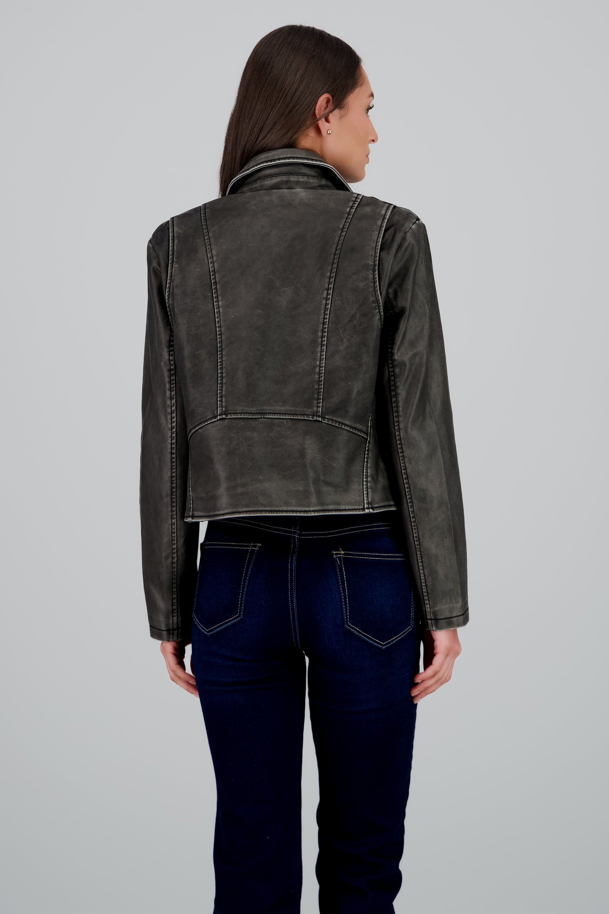 Chamarra biker detalle desgaste NEGRO