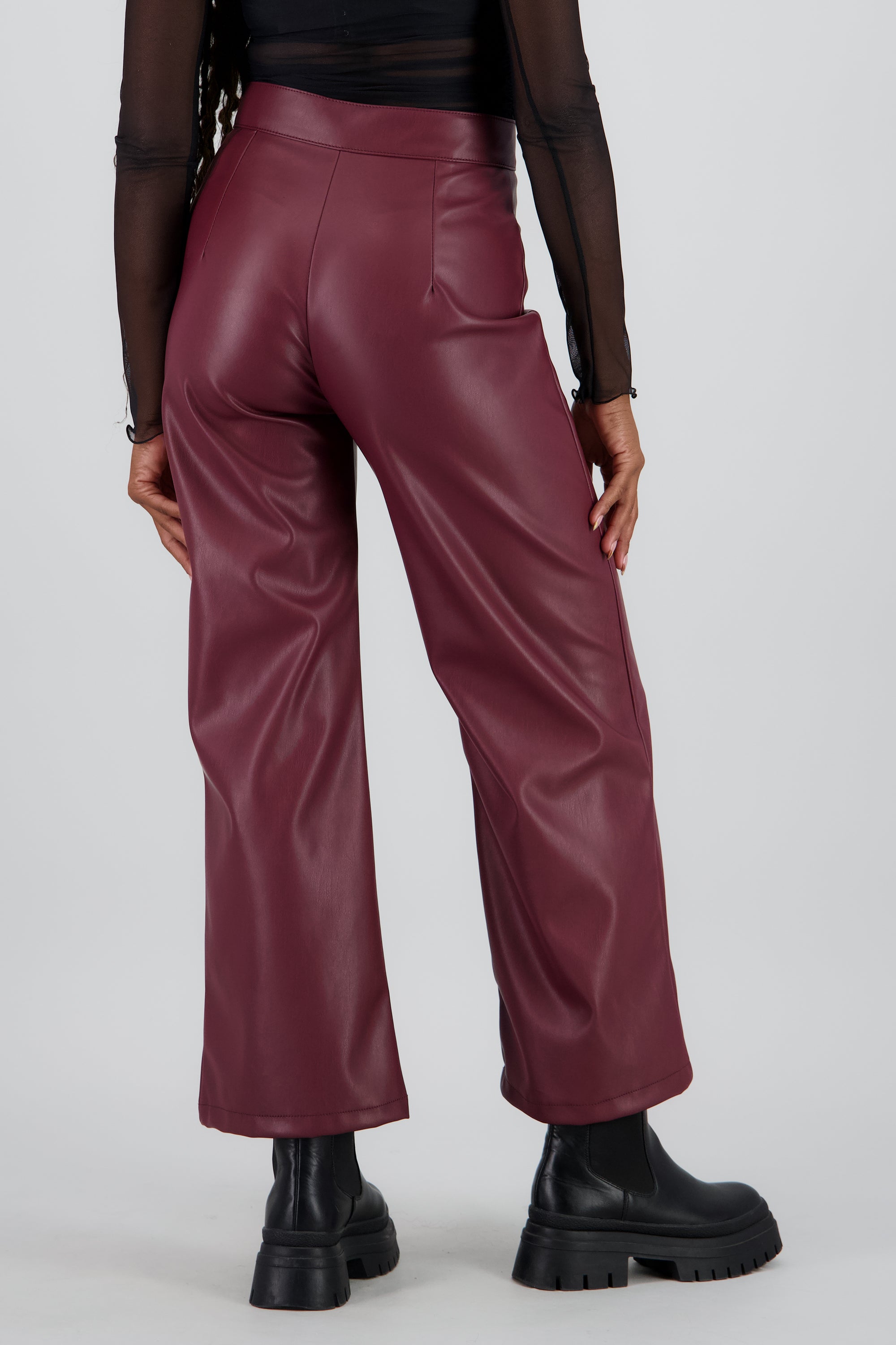 Pantalon pu recto pretina CIRUELA