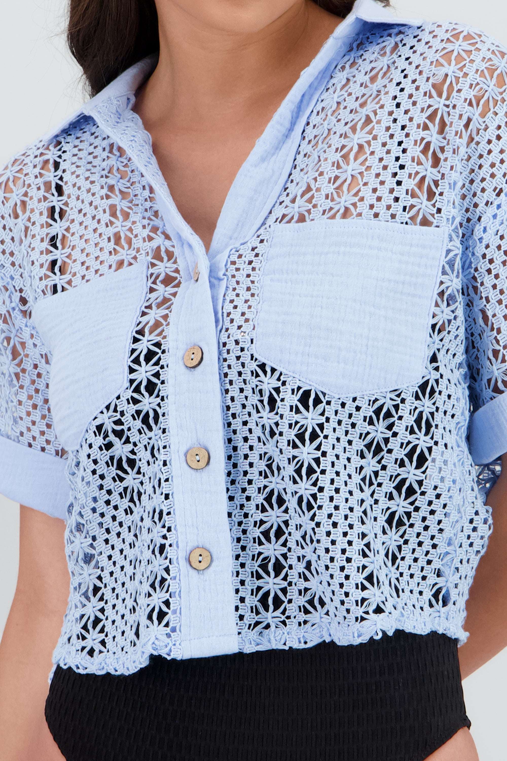 Camisa tejido crochet AZUL