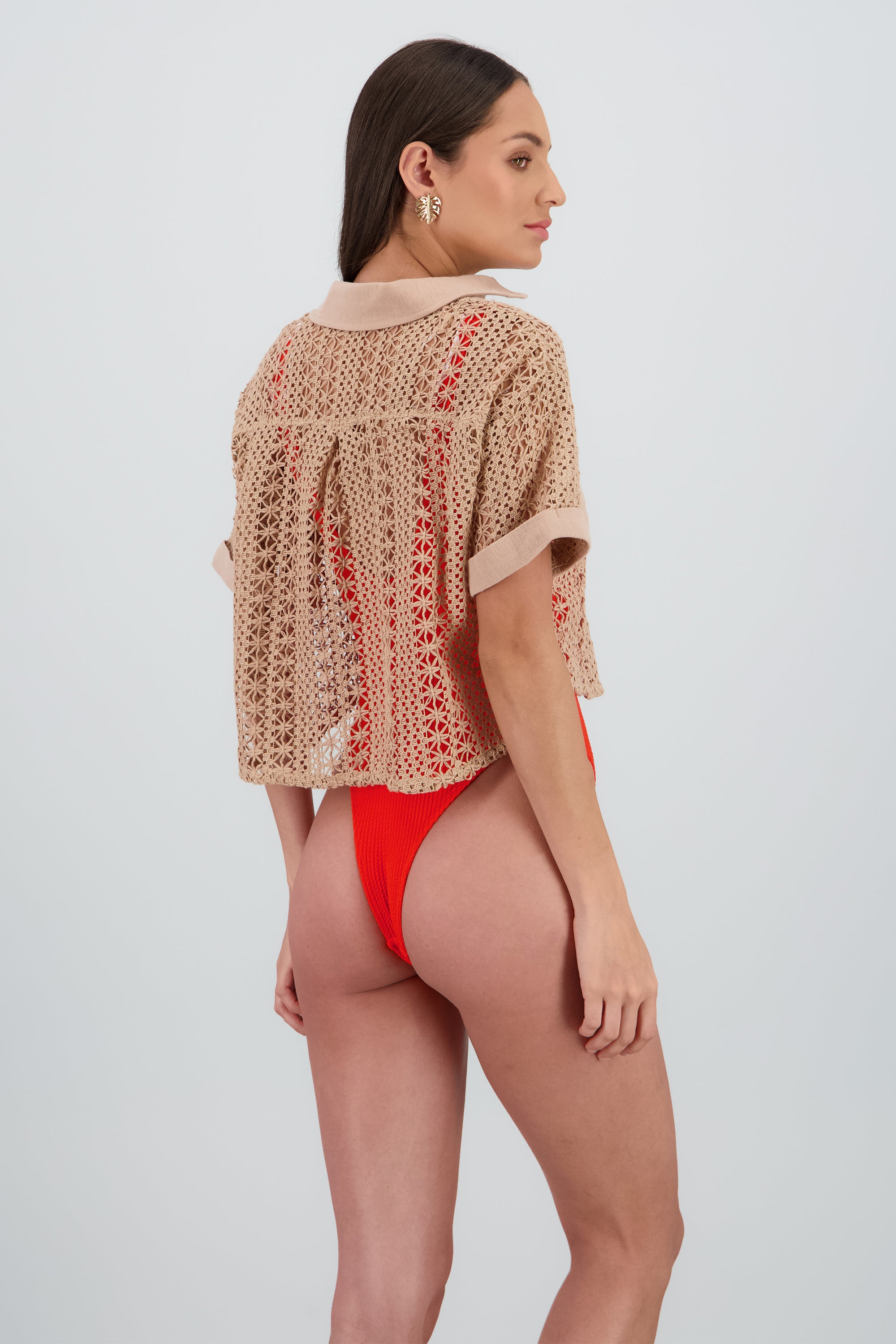 Camisa tejido crochet TAUPE