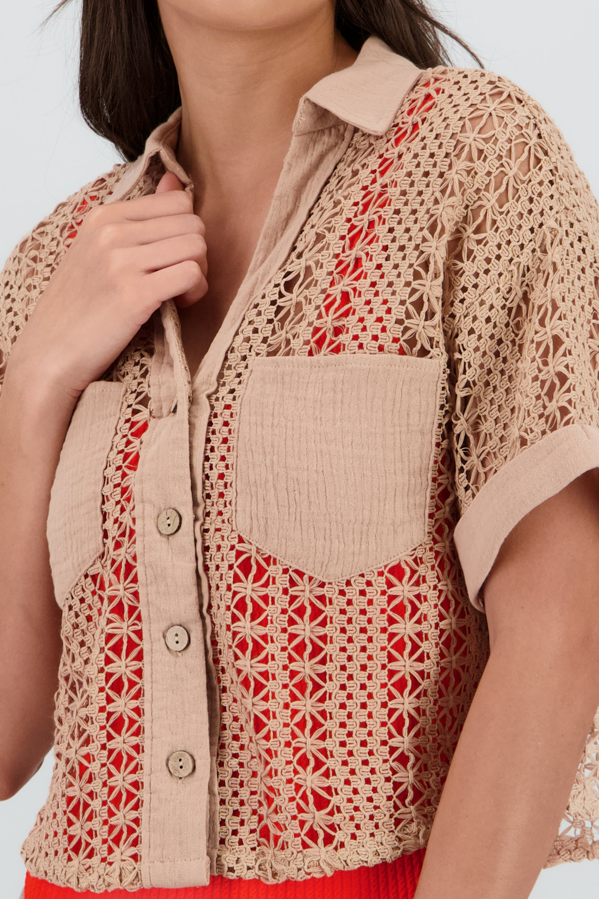 Camisa tejido crochet TAUPE
