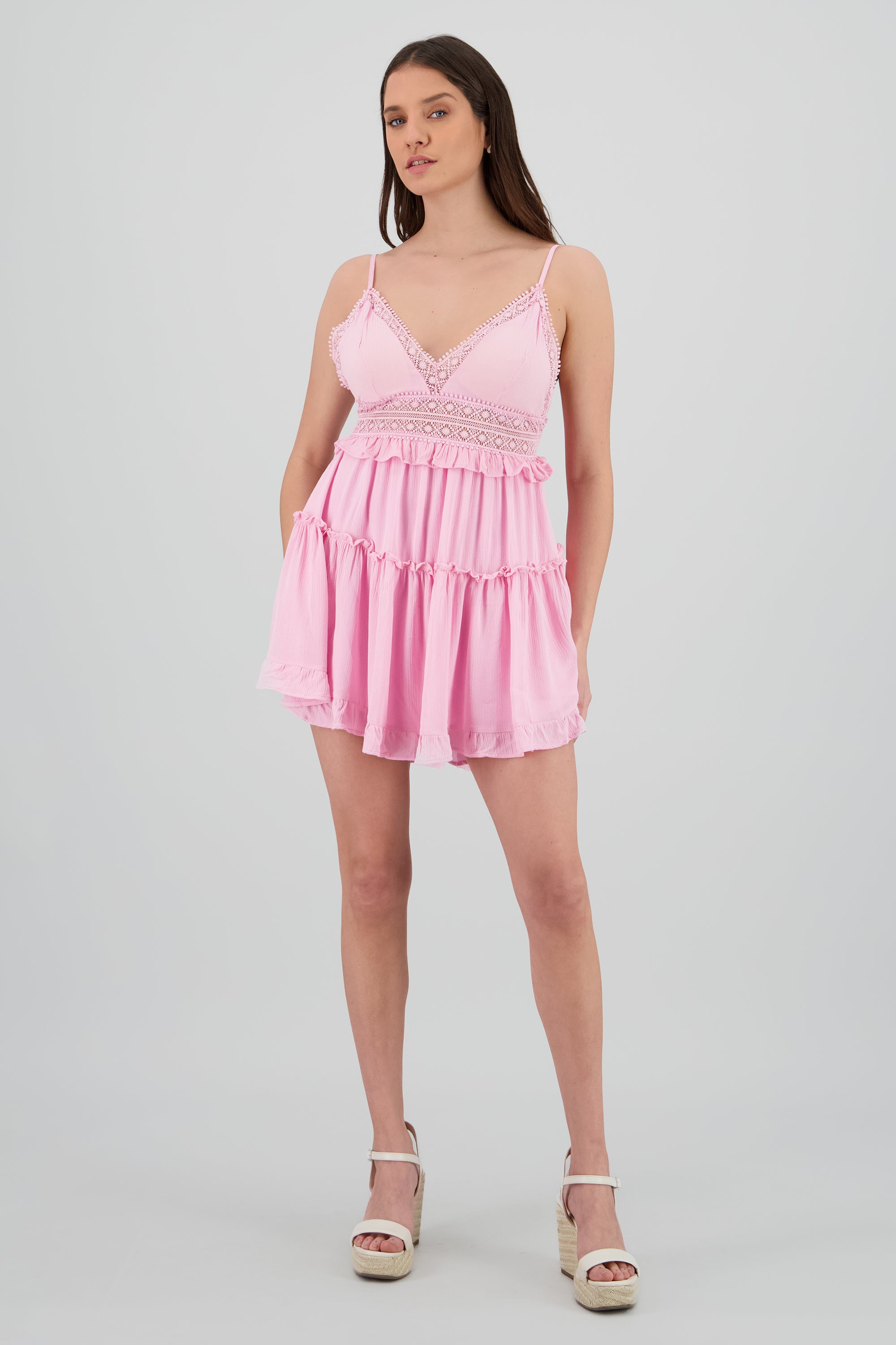 Vestido detalle crochet ROSA PASTEL