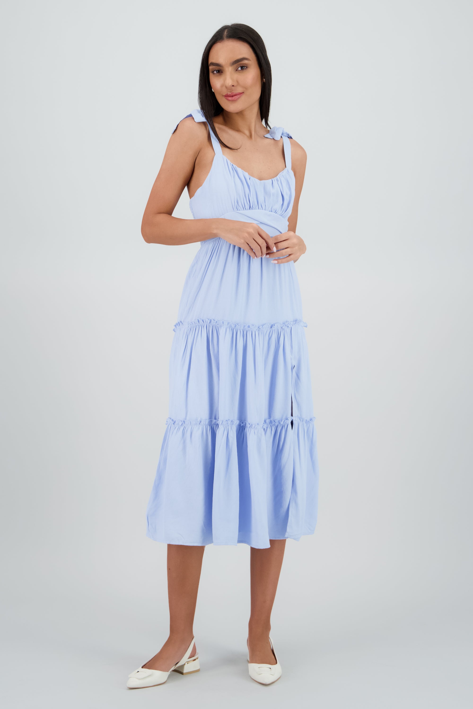 Vestido maxi detalle tirantes amarres AZUL PASTEL
