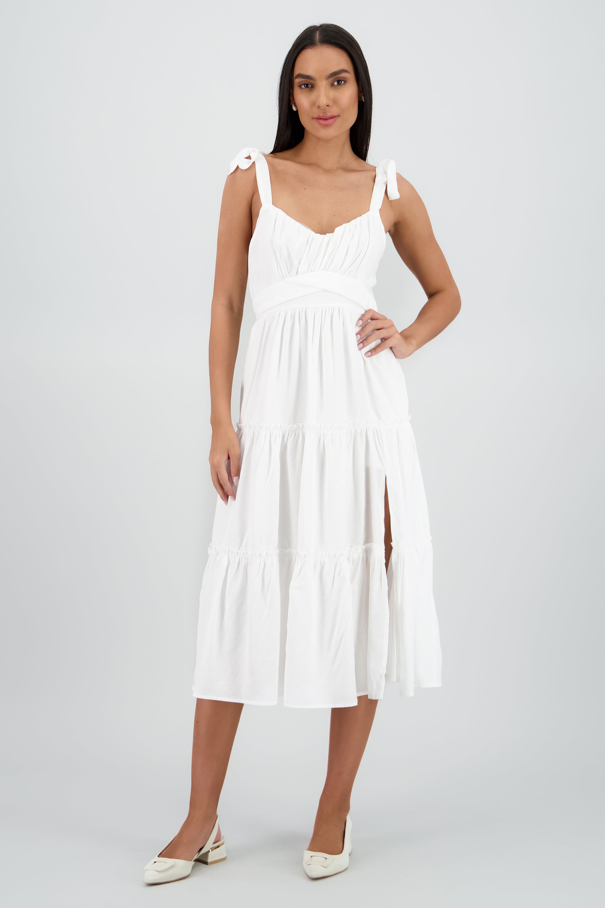Vestido maxi detalle tirantes amarres BLANCO