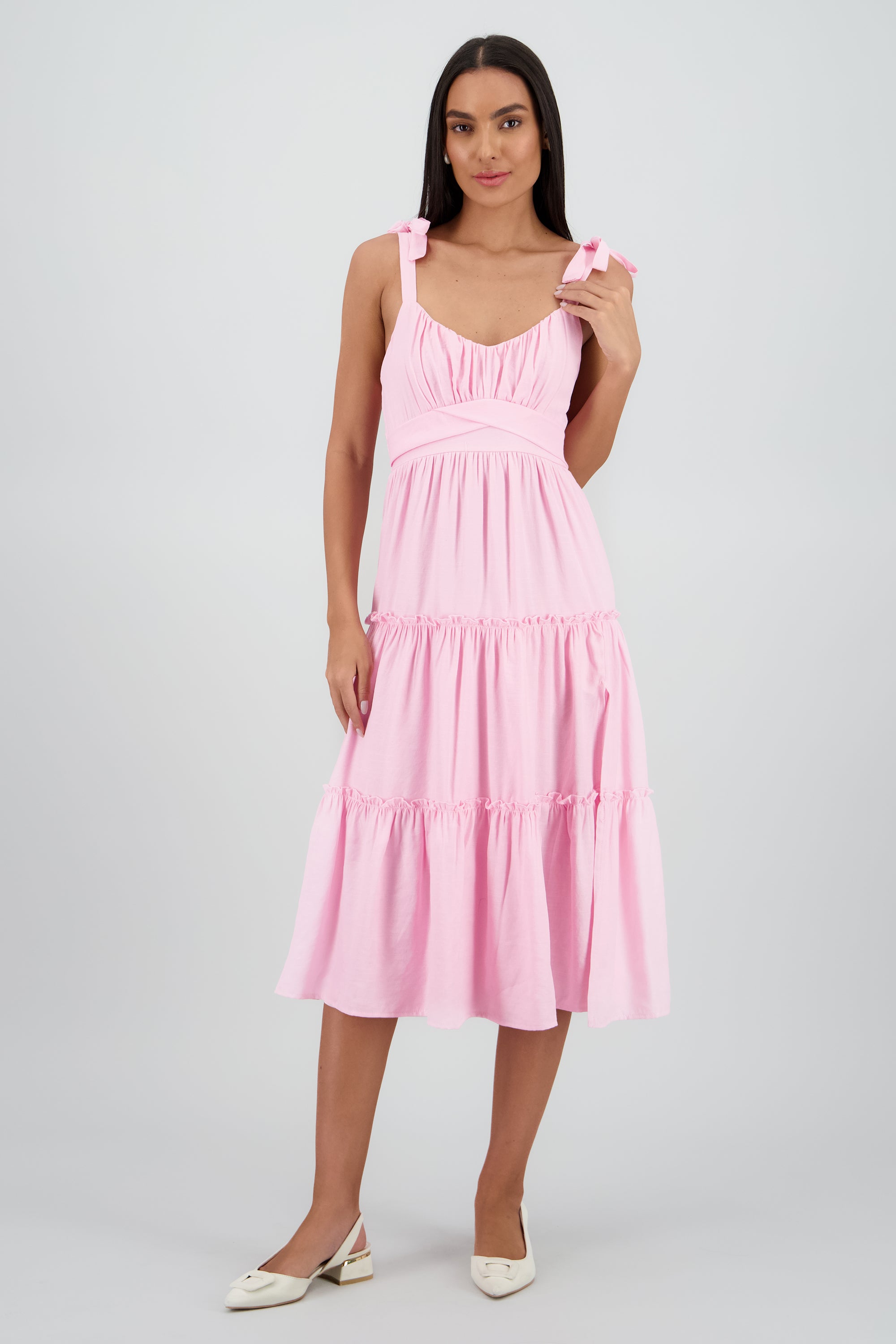 Vestido maxi detalle tirantes amarres ROSA PASTEL