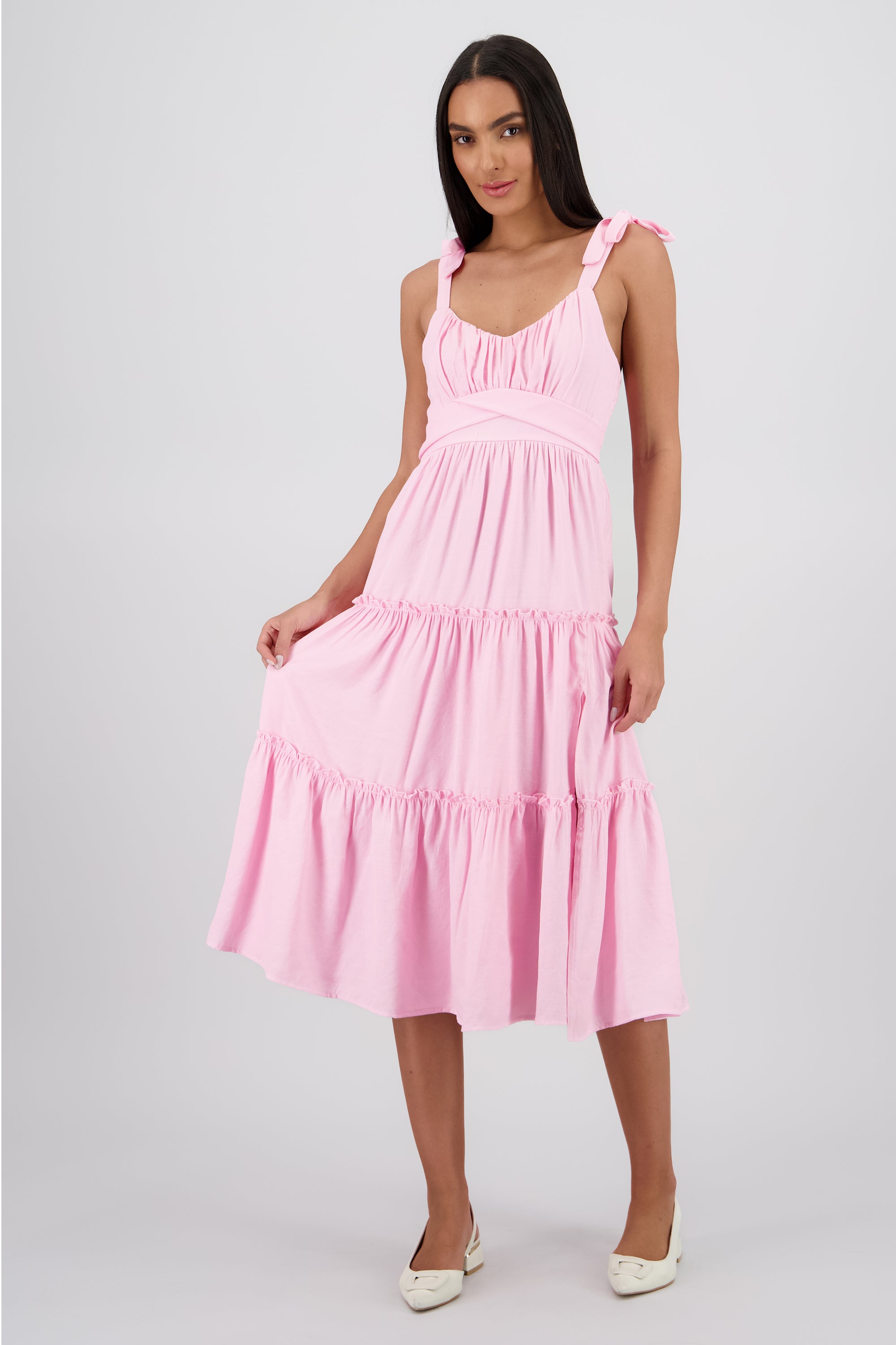 Vestido maxi detalle tirantes amarres ROSA PASTEL