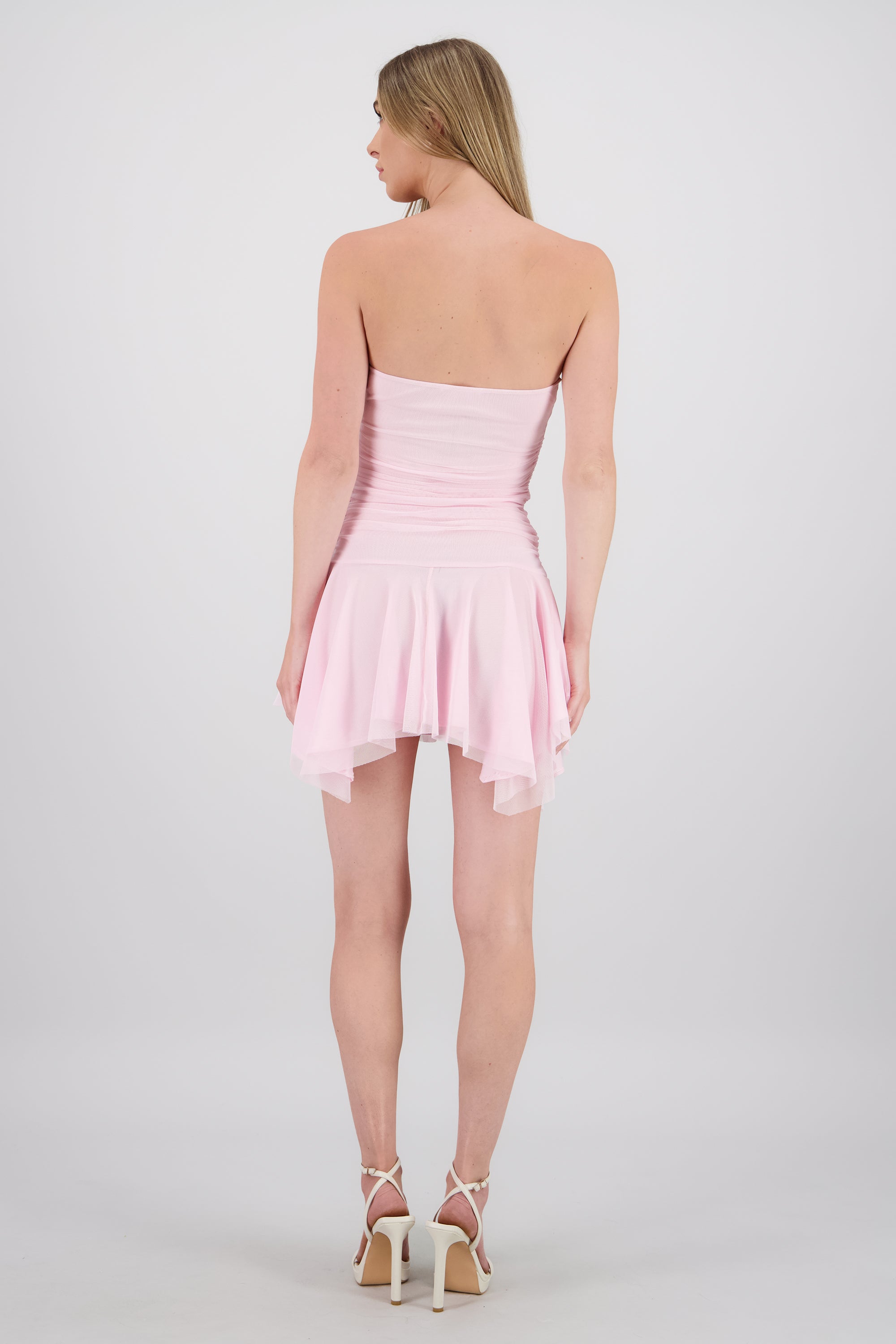 Vestido mini asimetrico de mesh AZUL CIELO