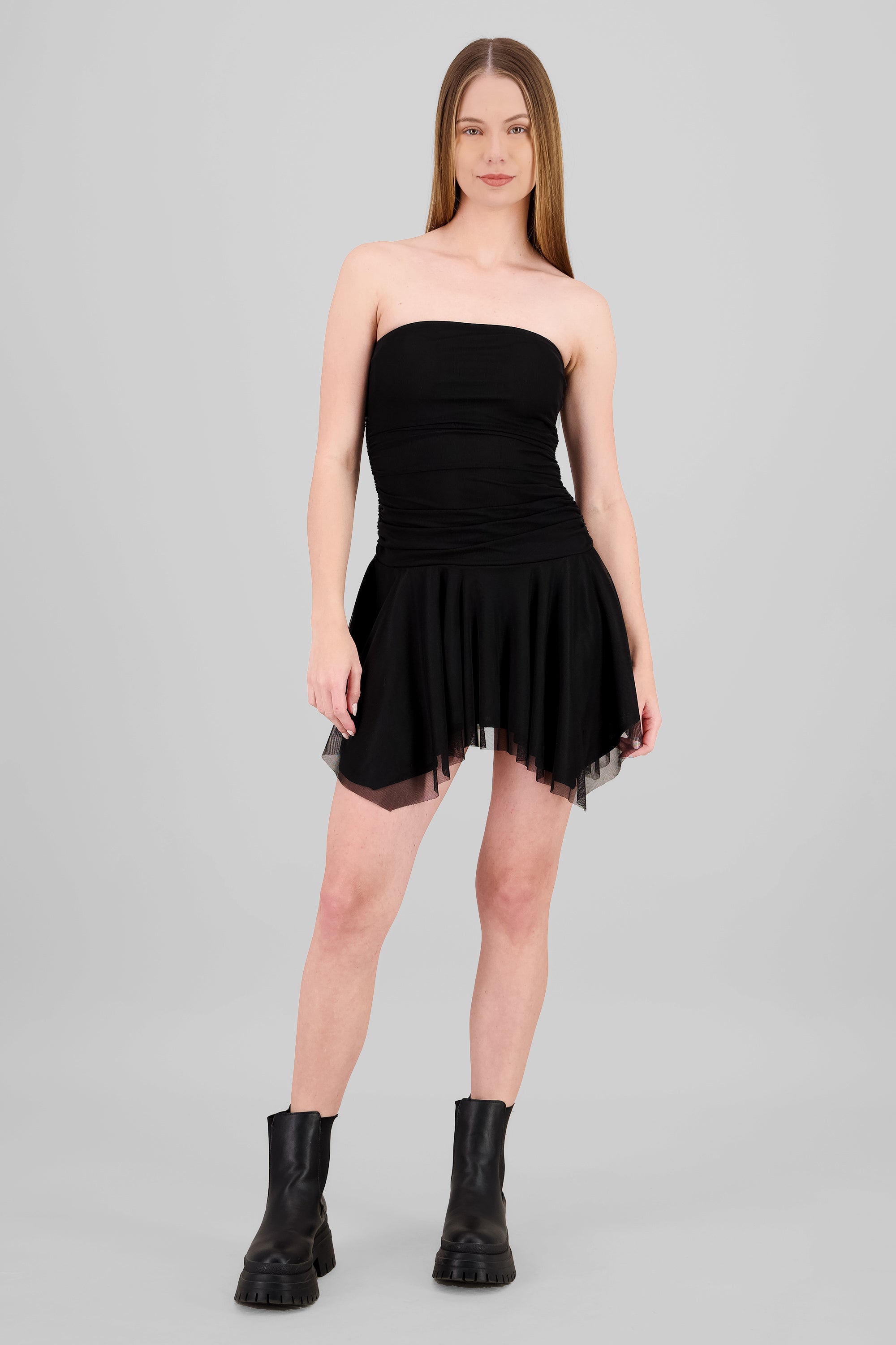 Vestido mini asimetrico de mesh NEGRO