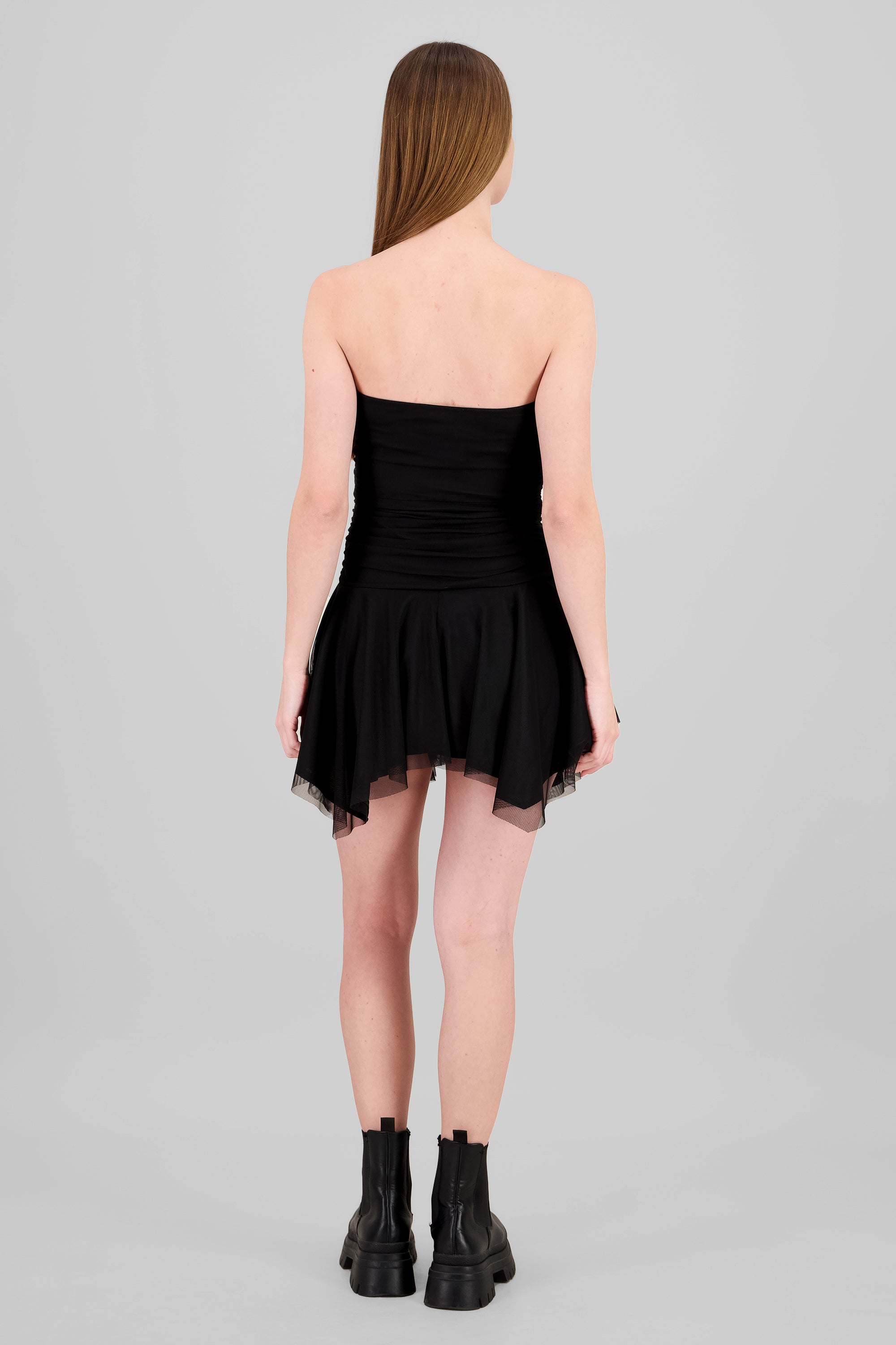 Vestido mini asimetrico de mesh NEGRO