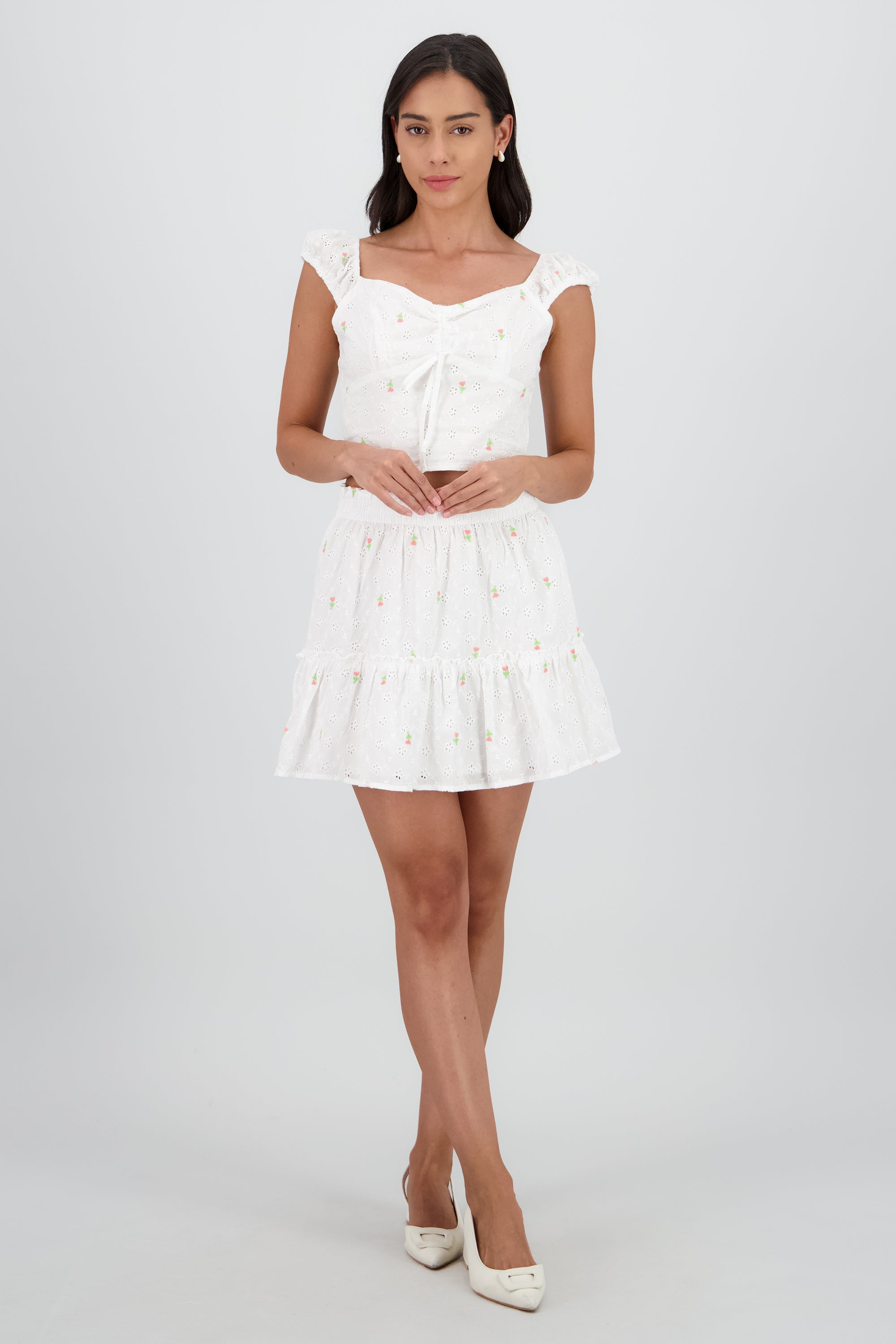 Falda bordado flores BLANCO