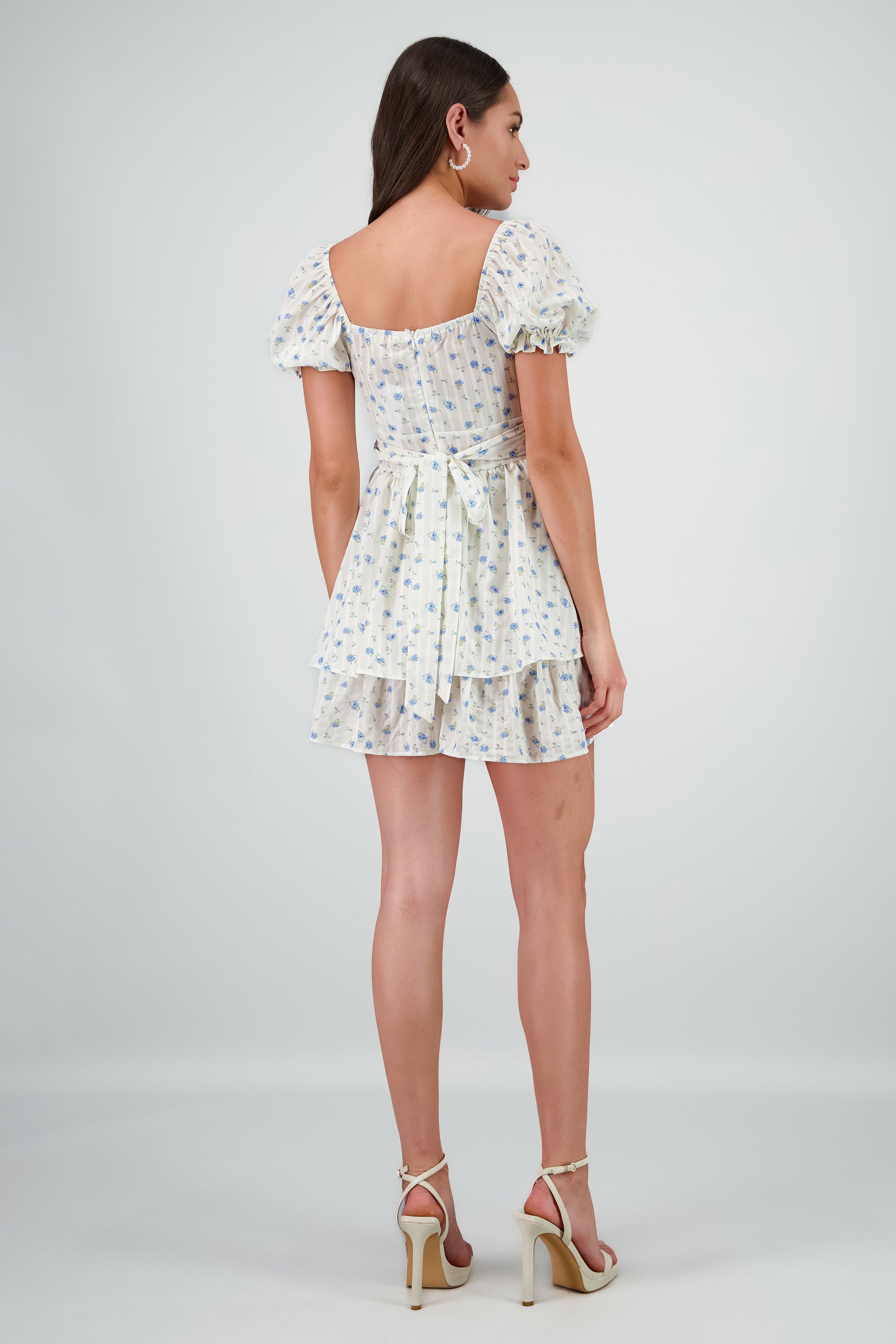 Vestido flores estampado manga corta AZUL COMBO
