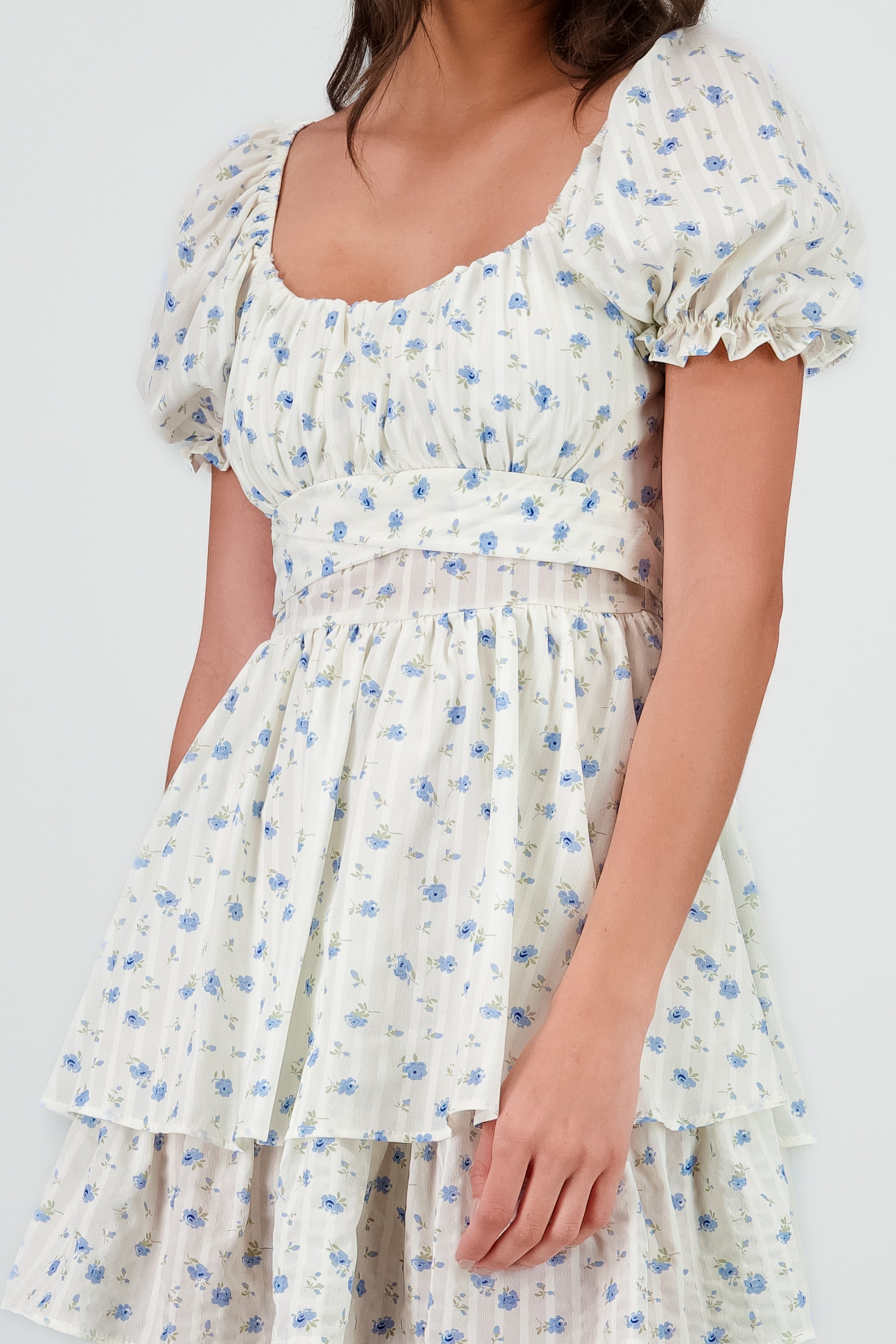 Vestido flores estampado manga corta AZUL COMBO