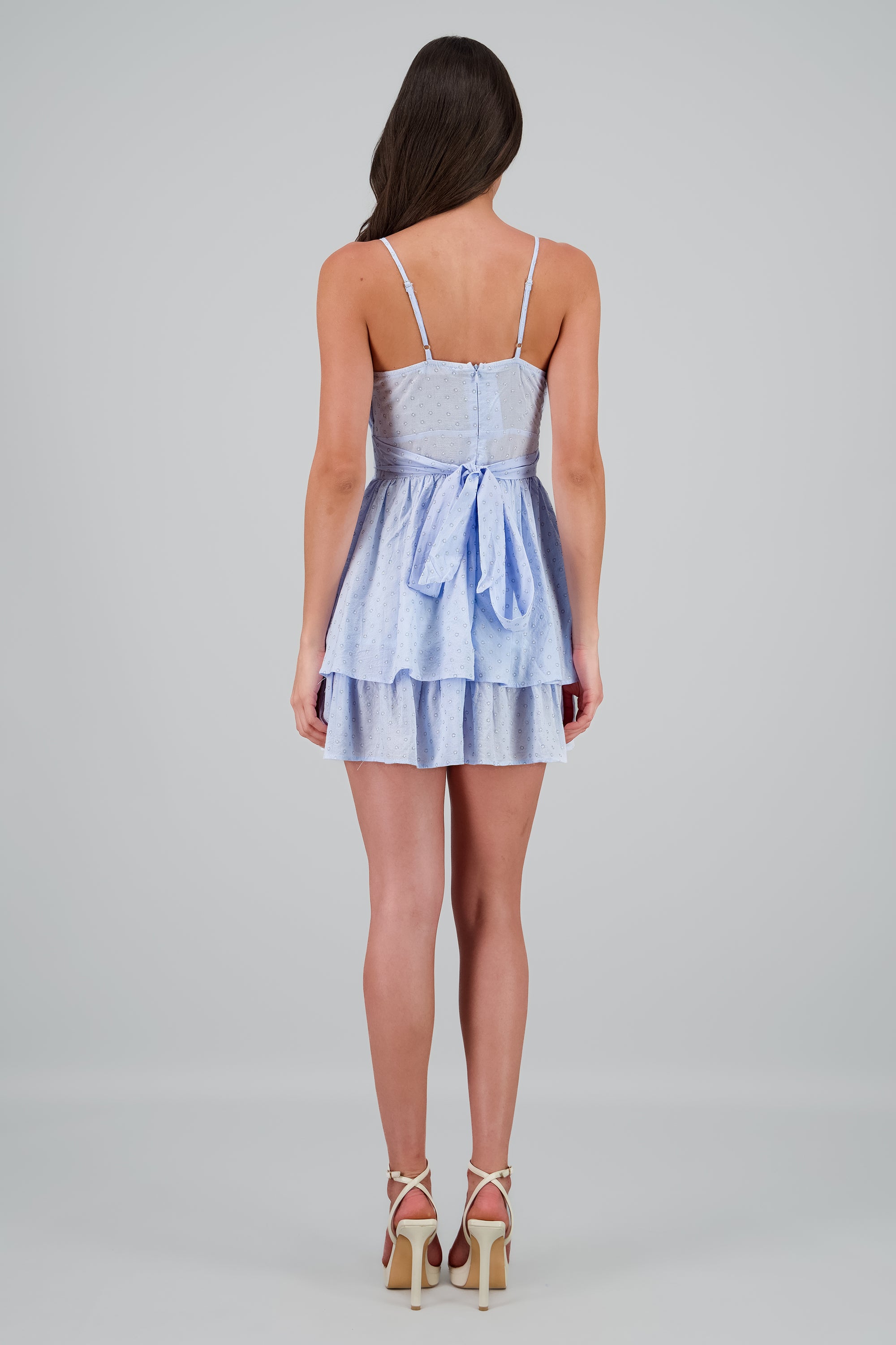 Vestido con mini polkas con lurex AZUL CIELO