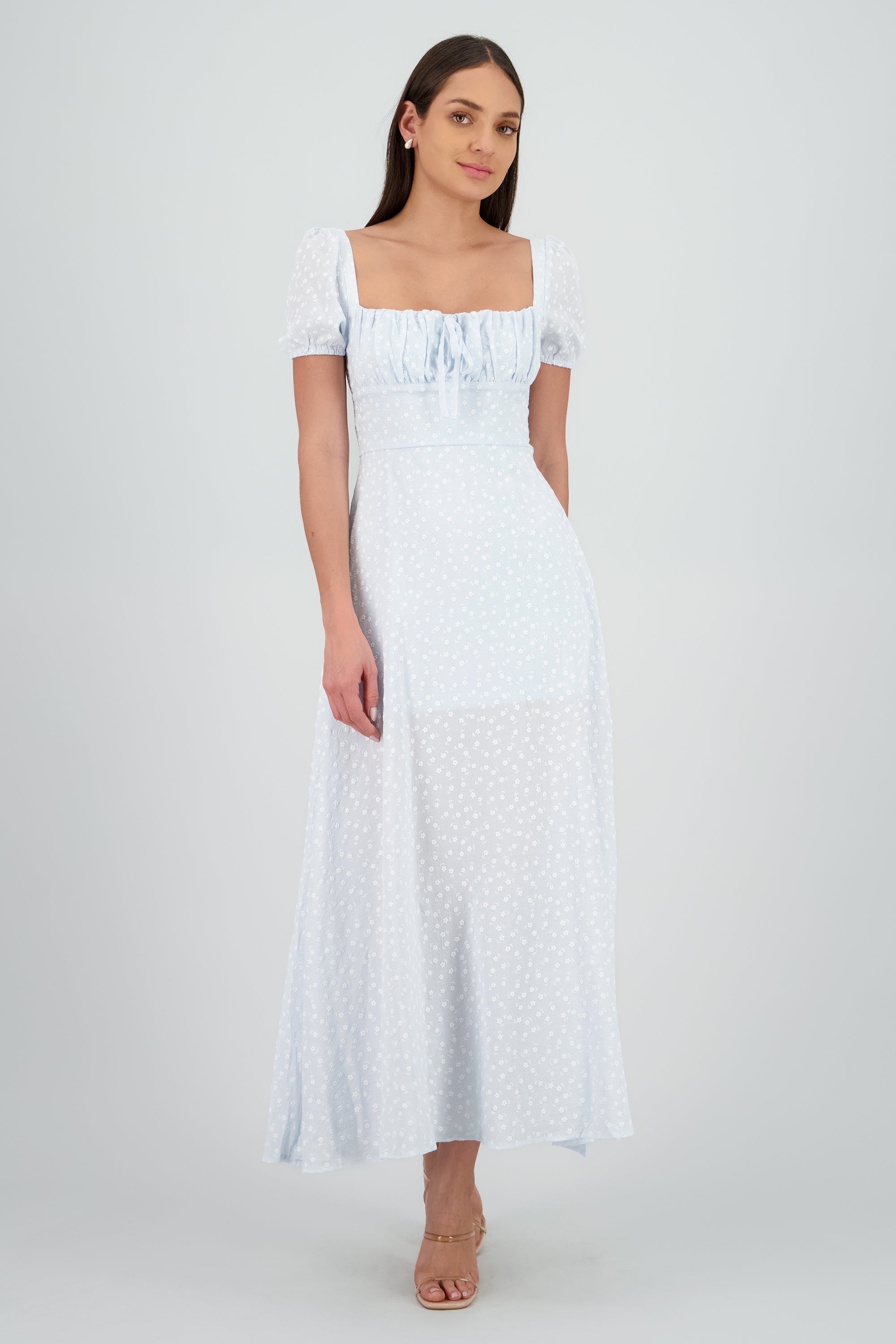 Vestido mini flores manga corta AZUL CIELO