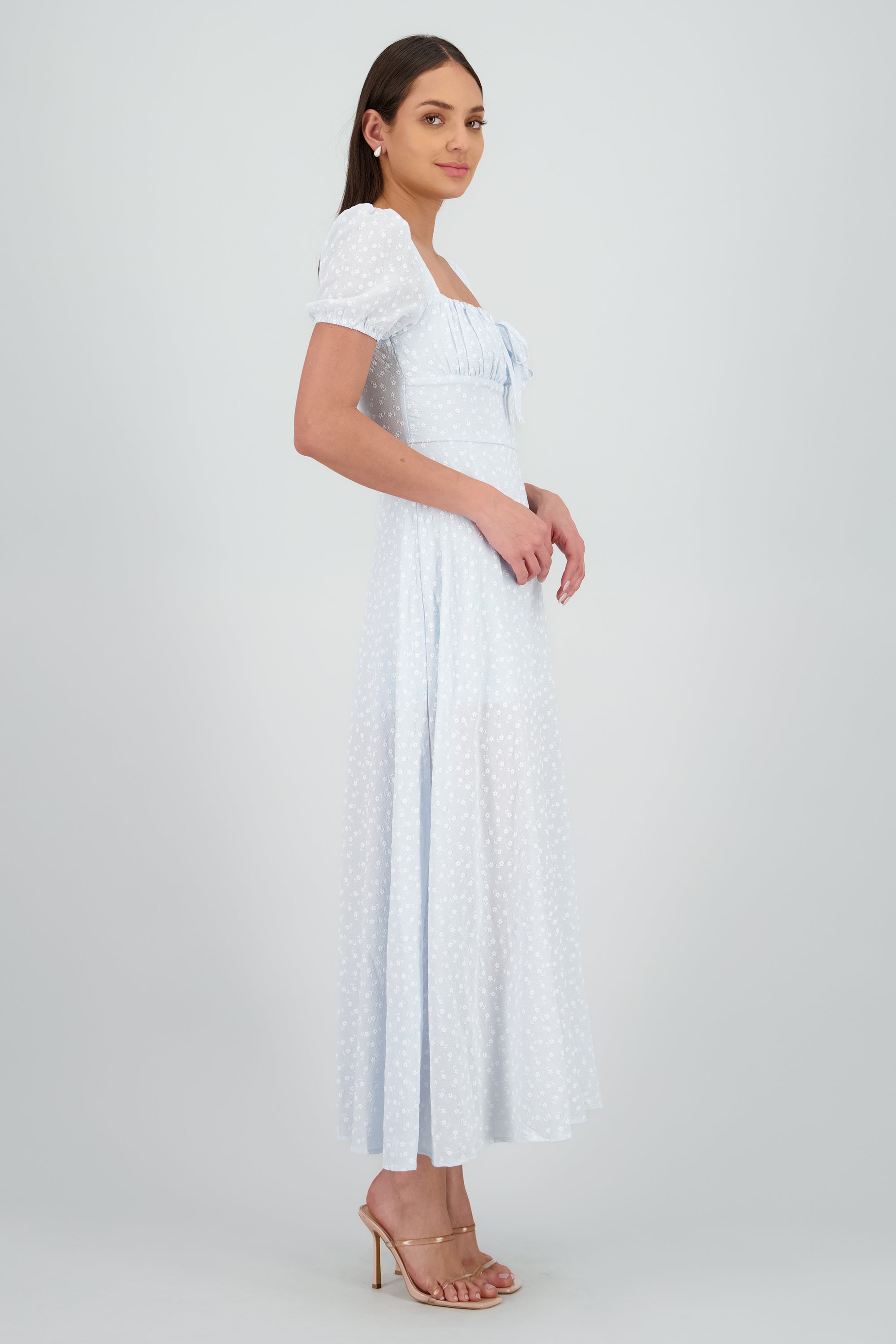 Vestido mini flores manga corta AZUL CIELO