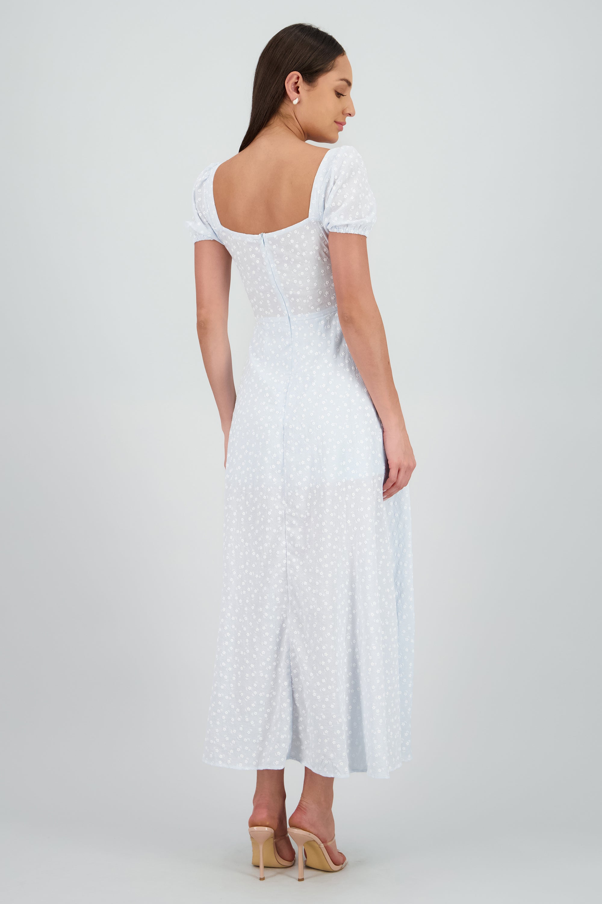 Vestido mini flores manga corta AZUL CIELO