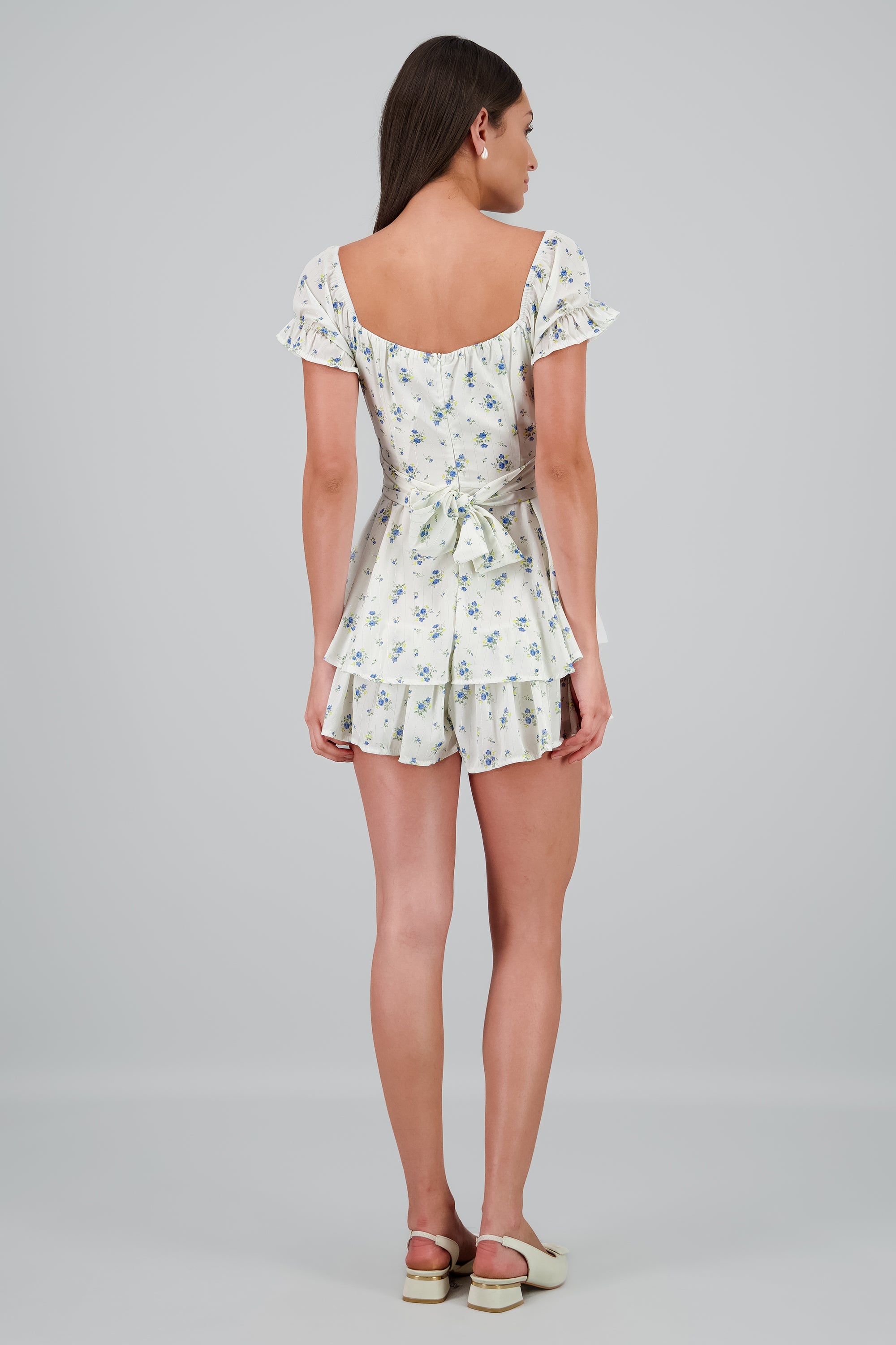 Romper olanes flores con rayas lurex AZUL COMBO