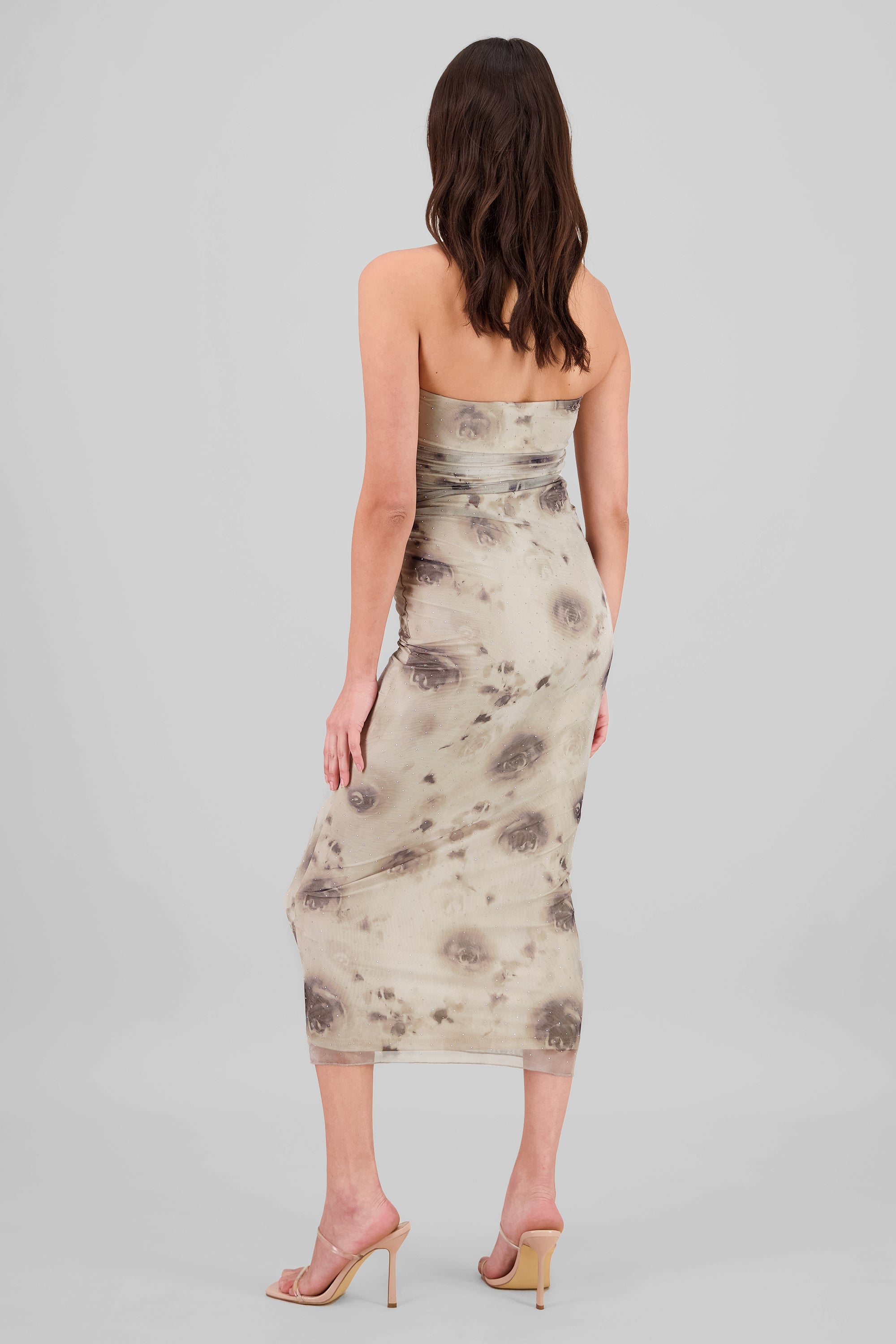 Vestido flores mesh brillos GRIS COMBO