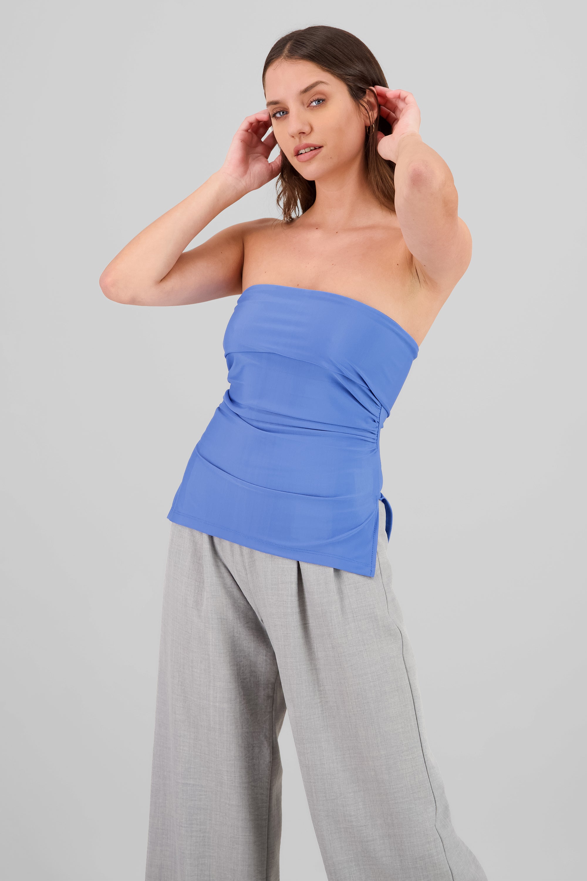 Top tubo con dobles escote AZUL