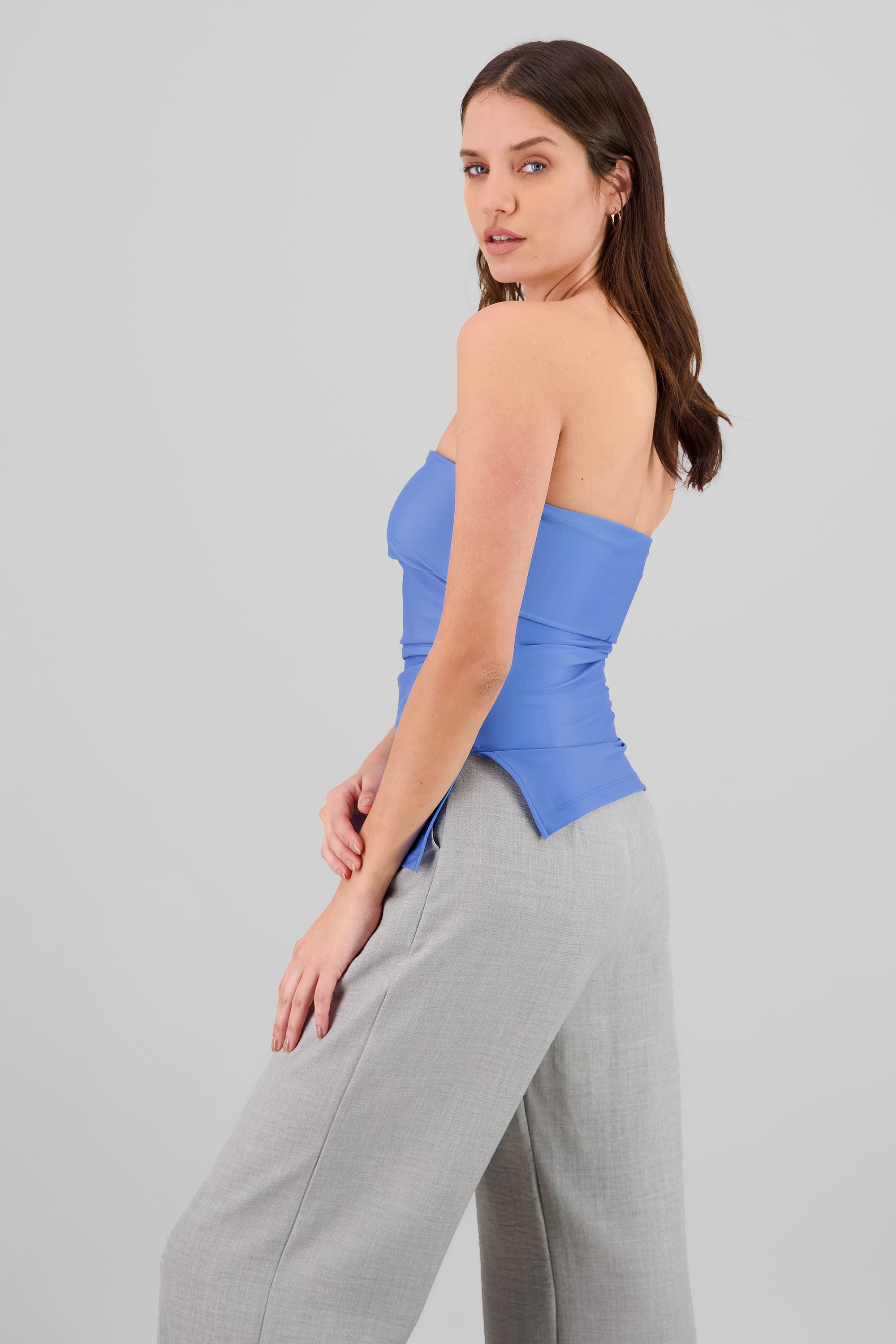 Top tubo con dobles escote AZUL