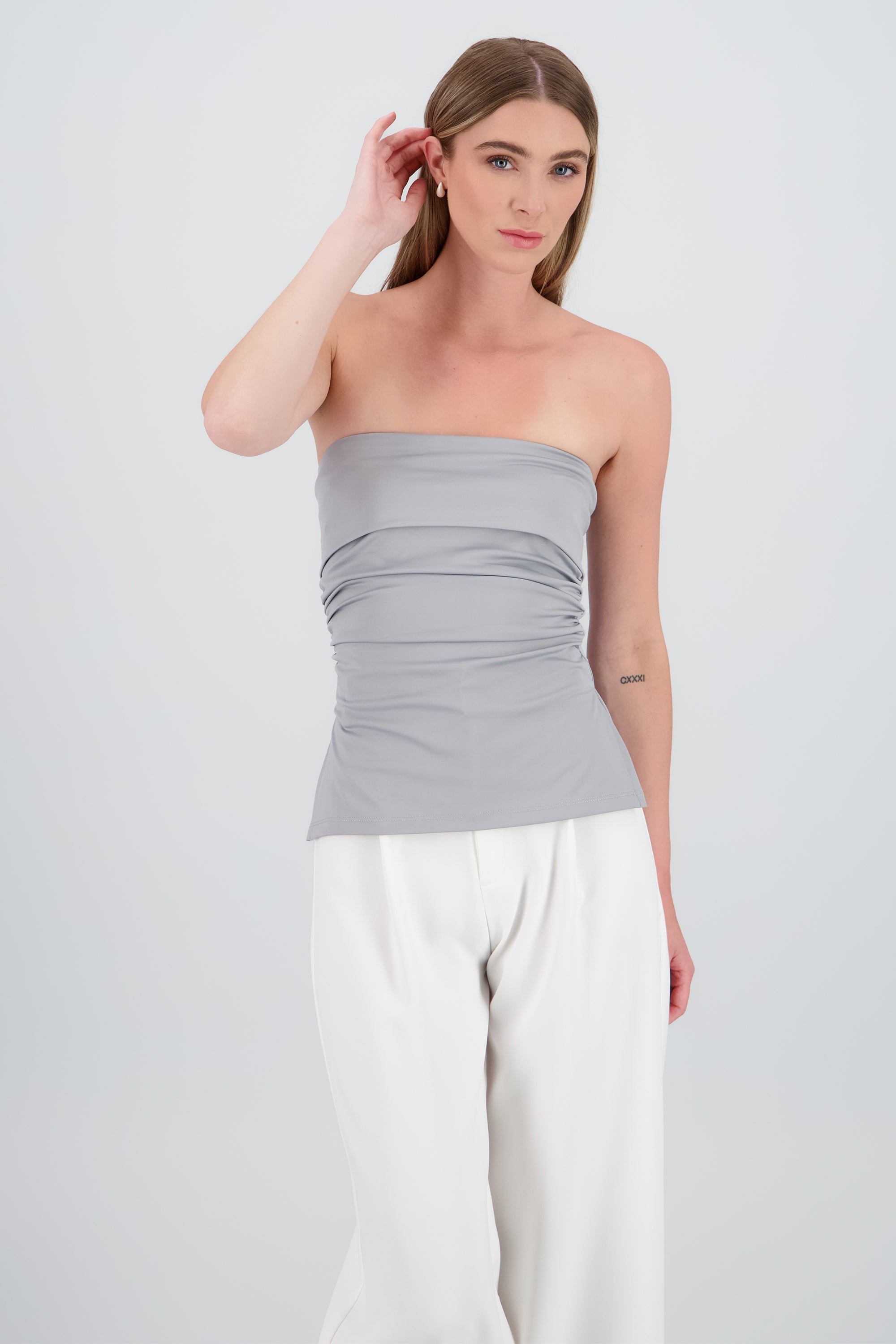 Top tubo con dobles escote GRIS