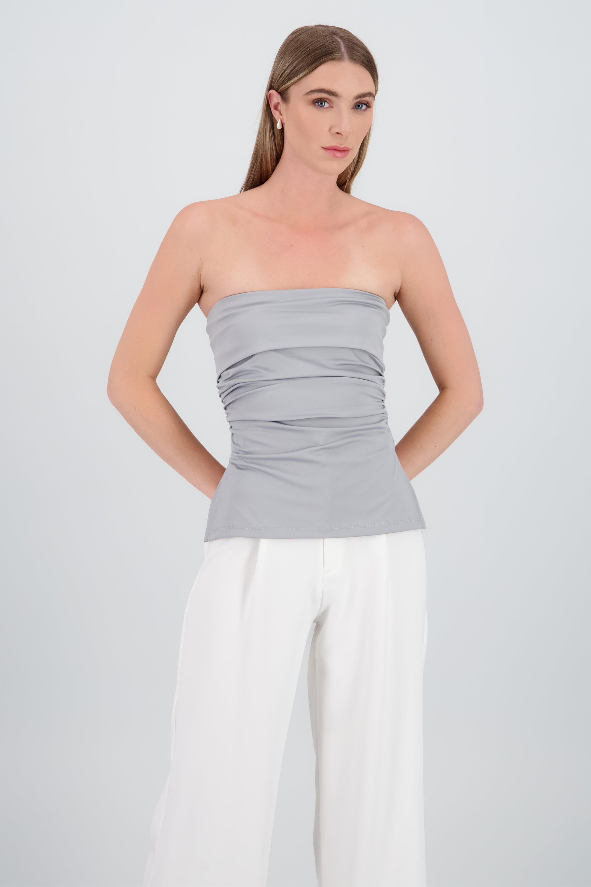 Top tubo con dobles escote GRIS