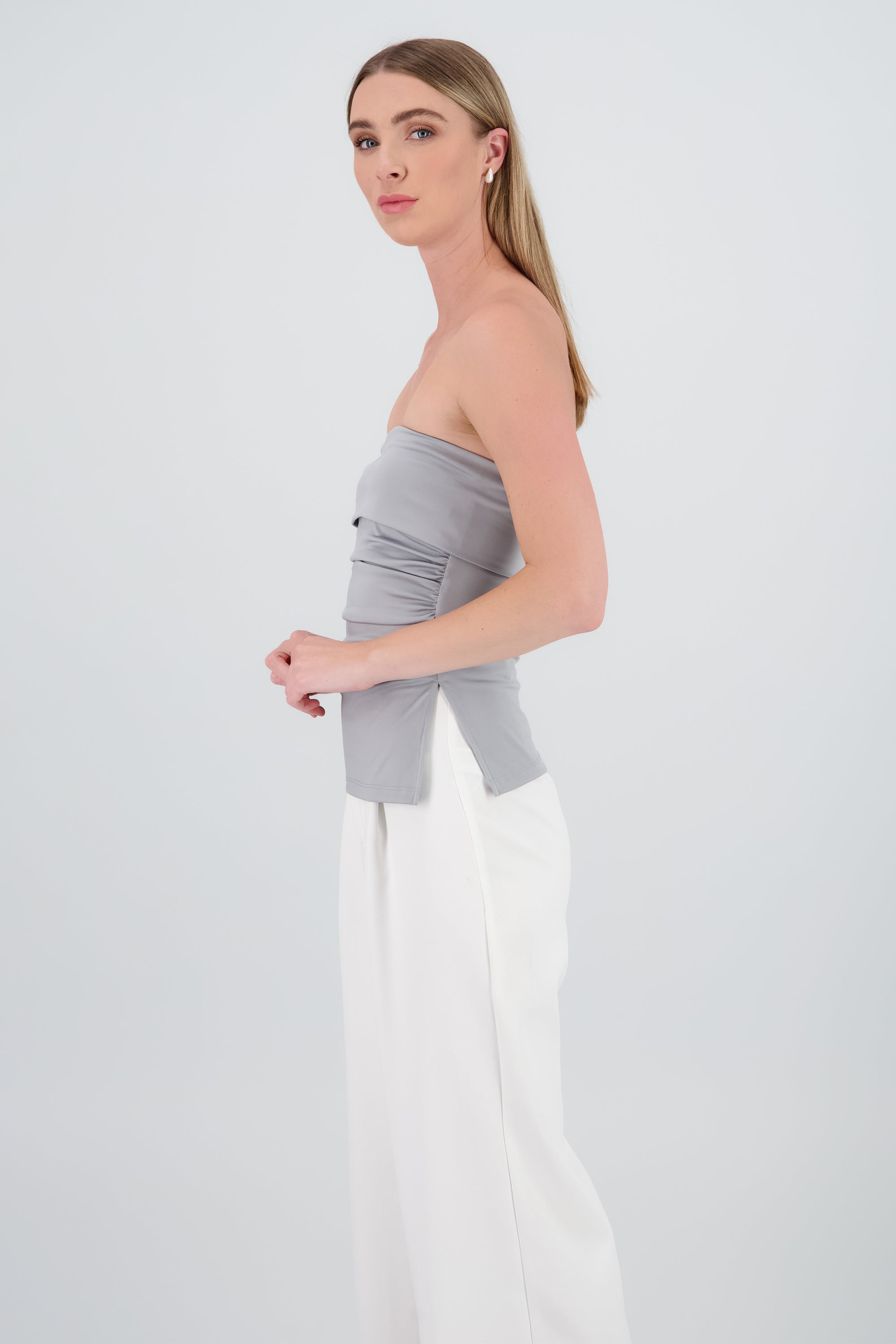 Top tubo con dobles escote GRIS