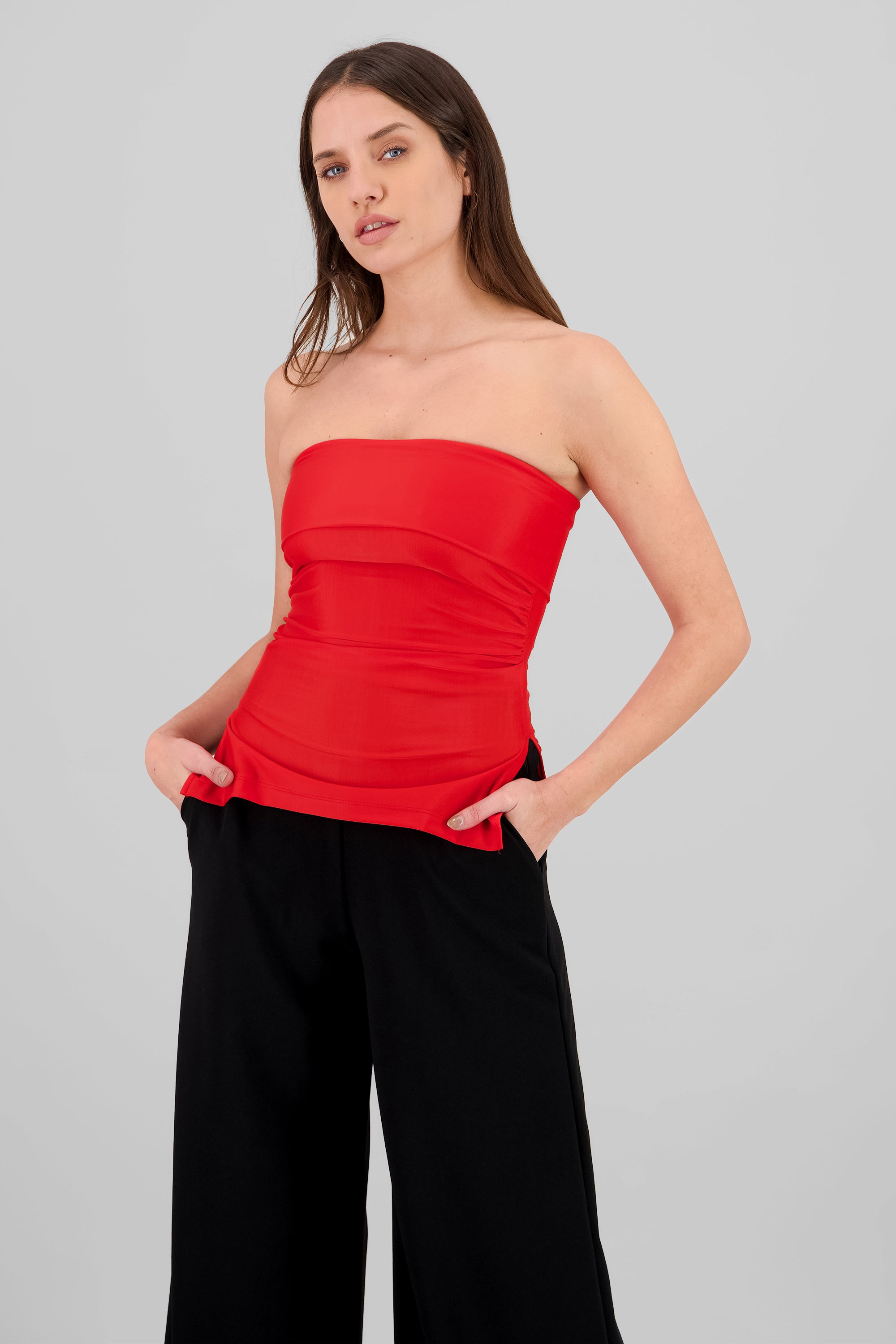 Top tubo con dobles escote ROJO