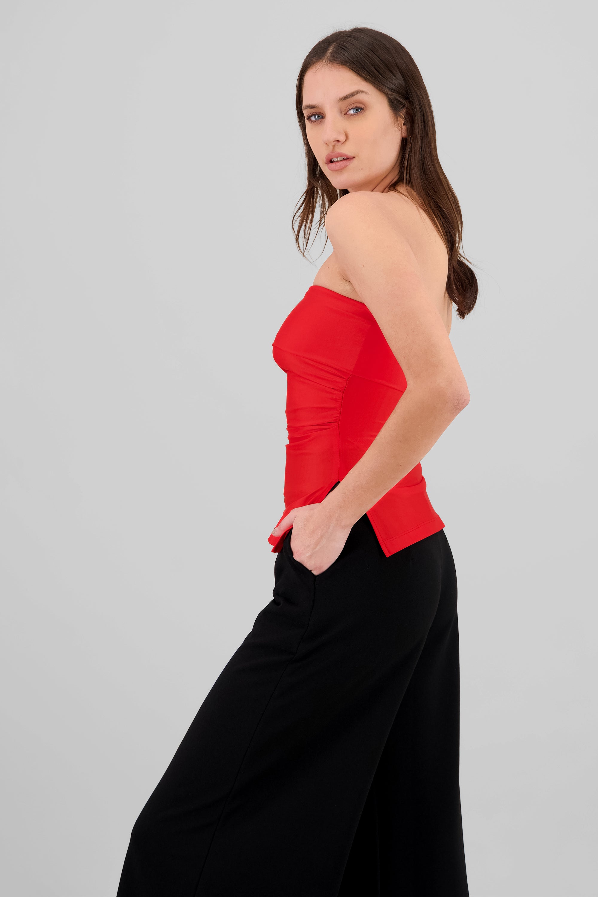 Top tubo con dobles escote ROJO