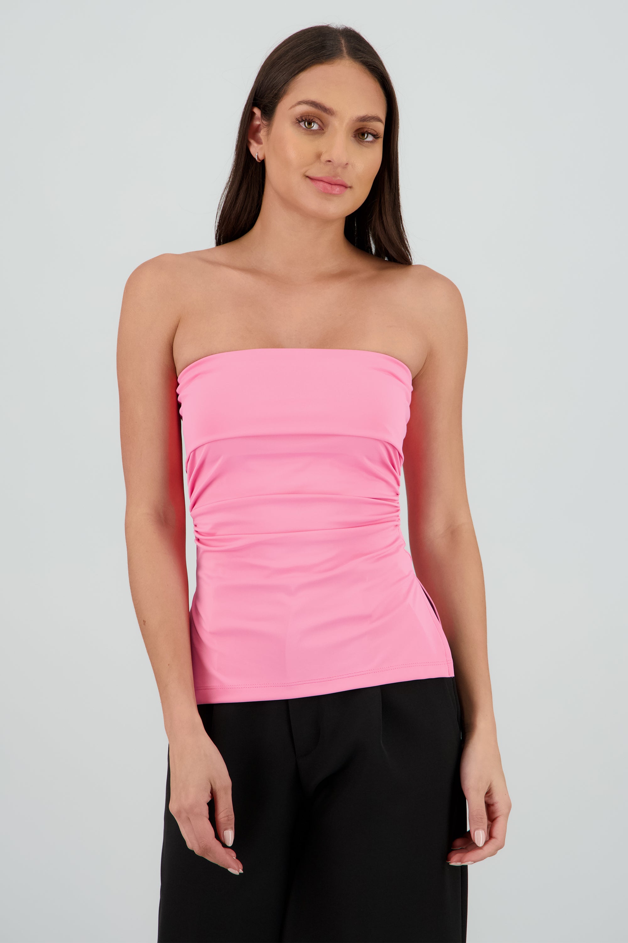 Top tubo con dobles escote ROSA BRILLANTE