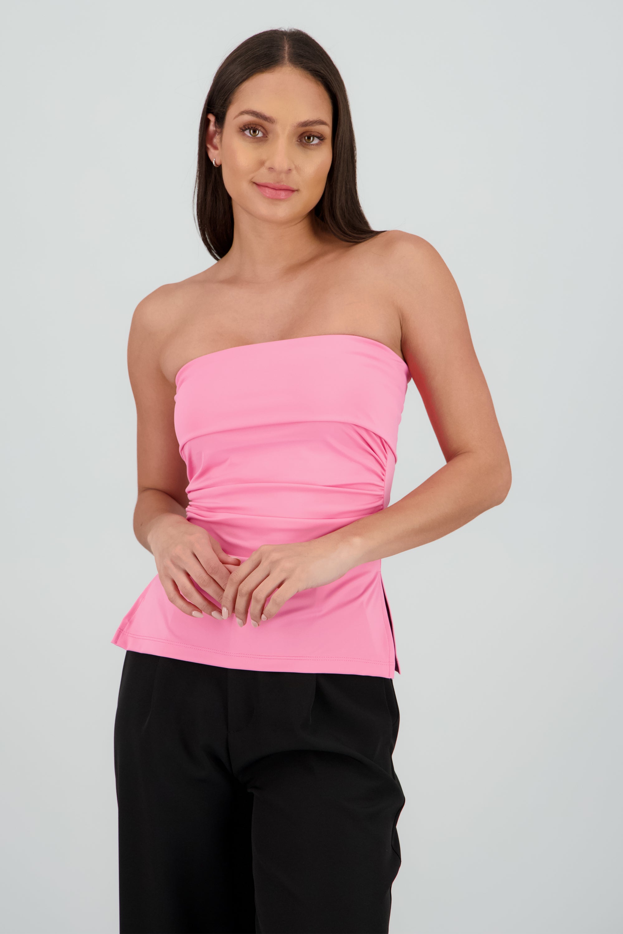 Top tubo con dobles escote ROSA BRILLANTE