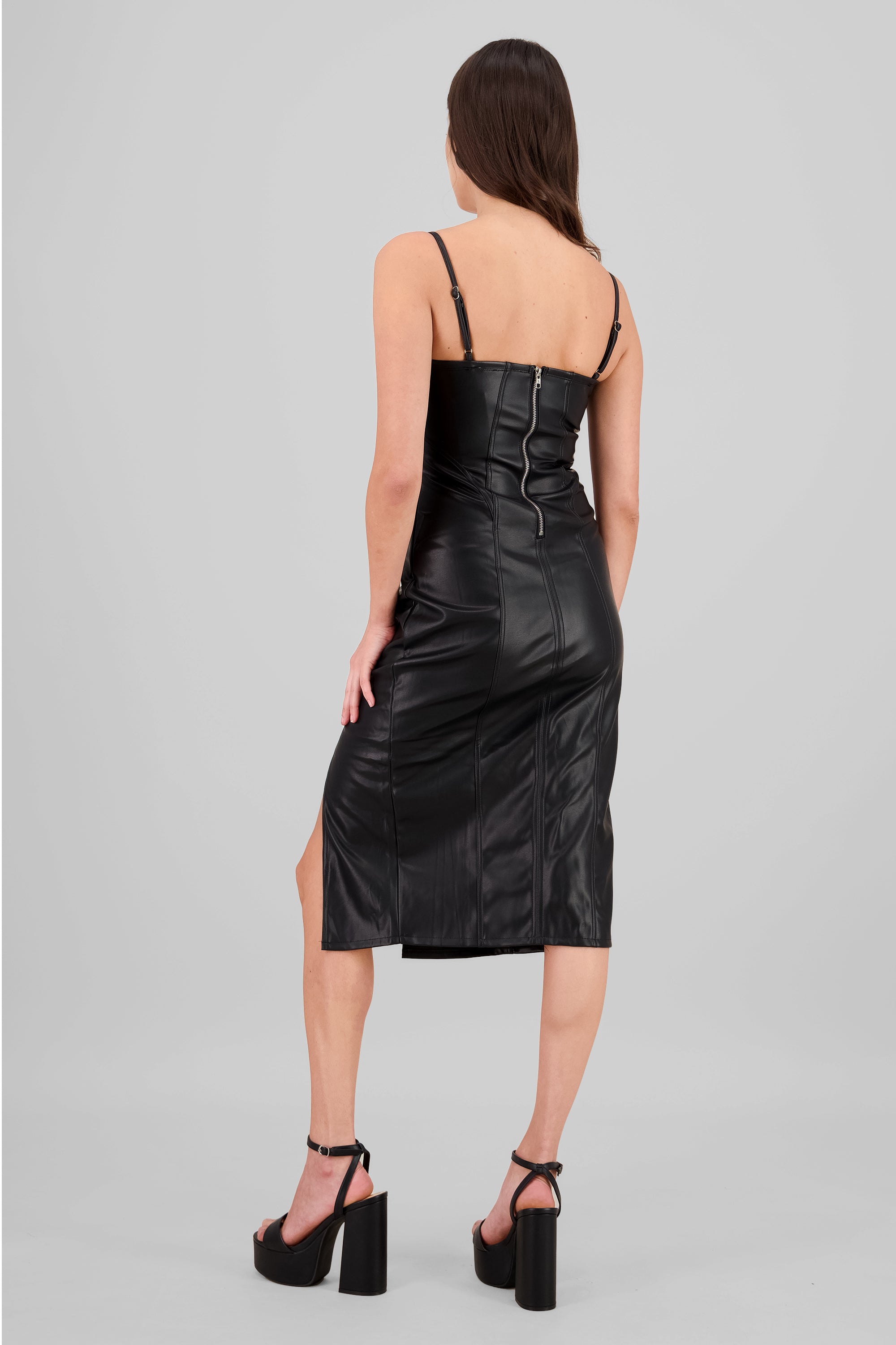 Vestido midi efecto piel NEGRO