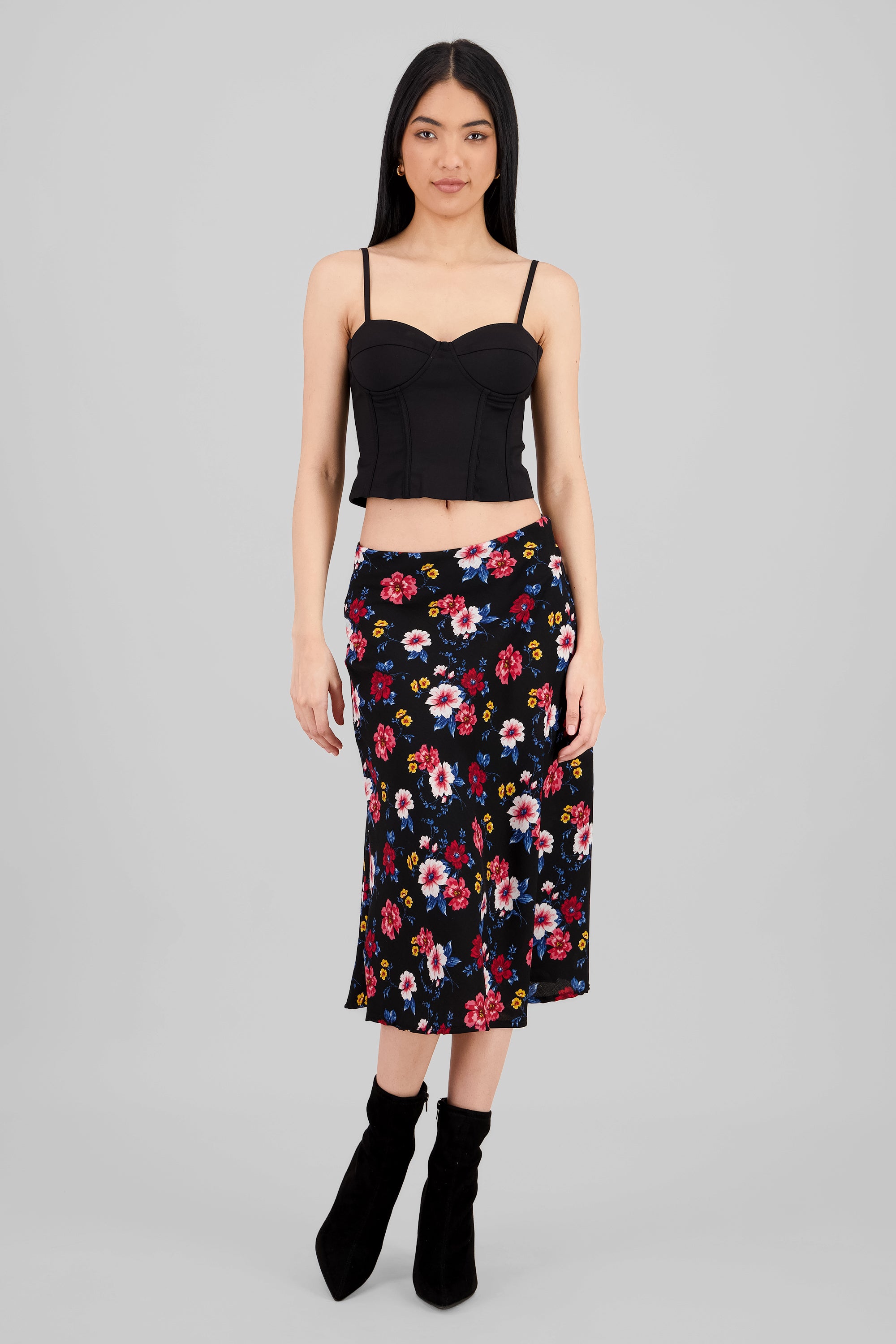 Falda midi flores NEGRO COMBO