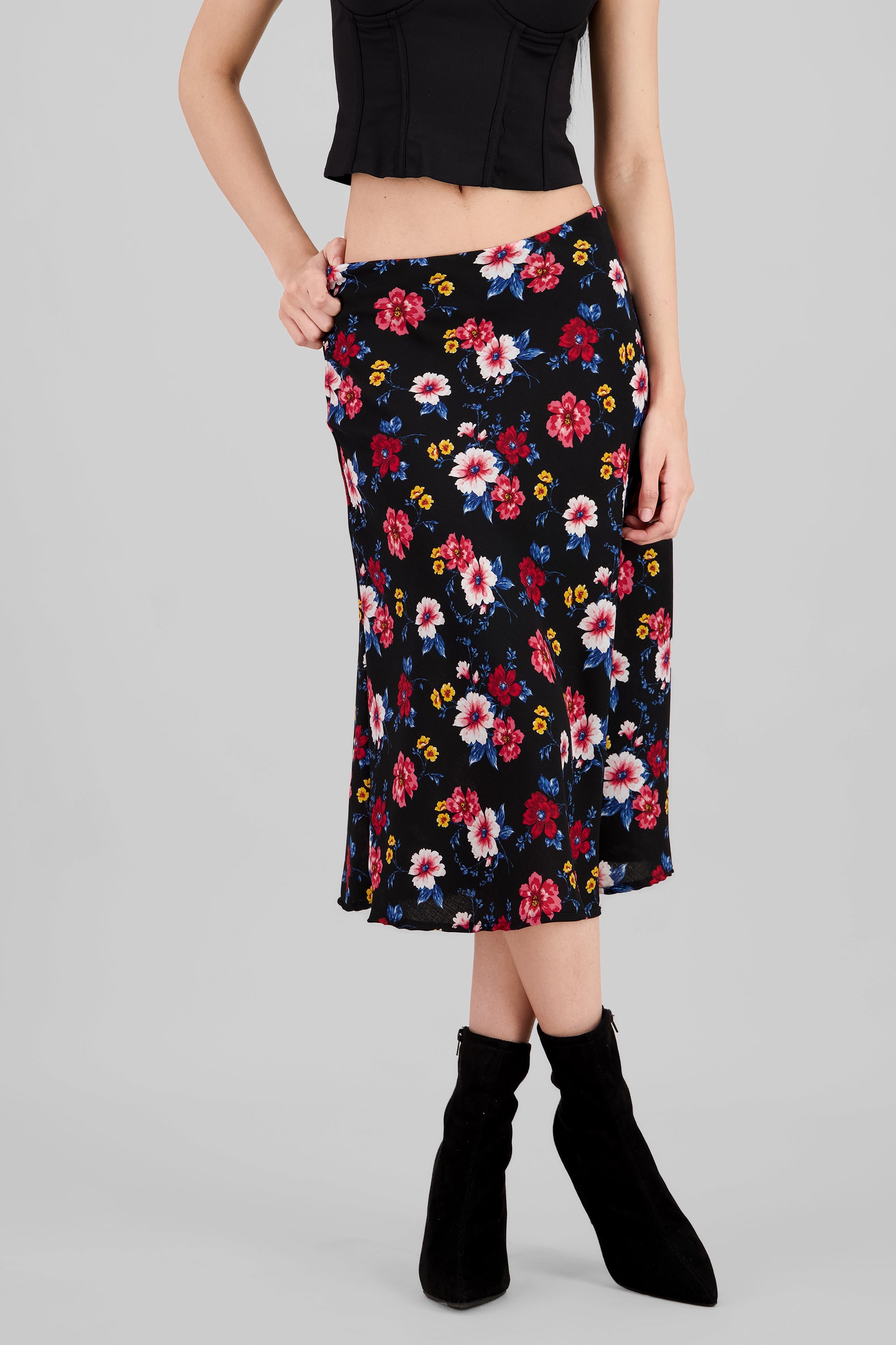 Falda midi flores NEGRO COMBO