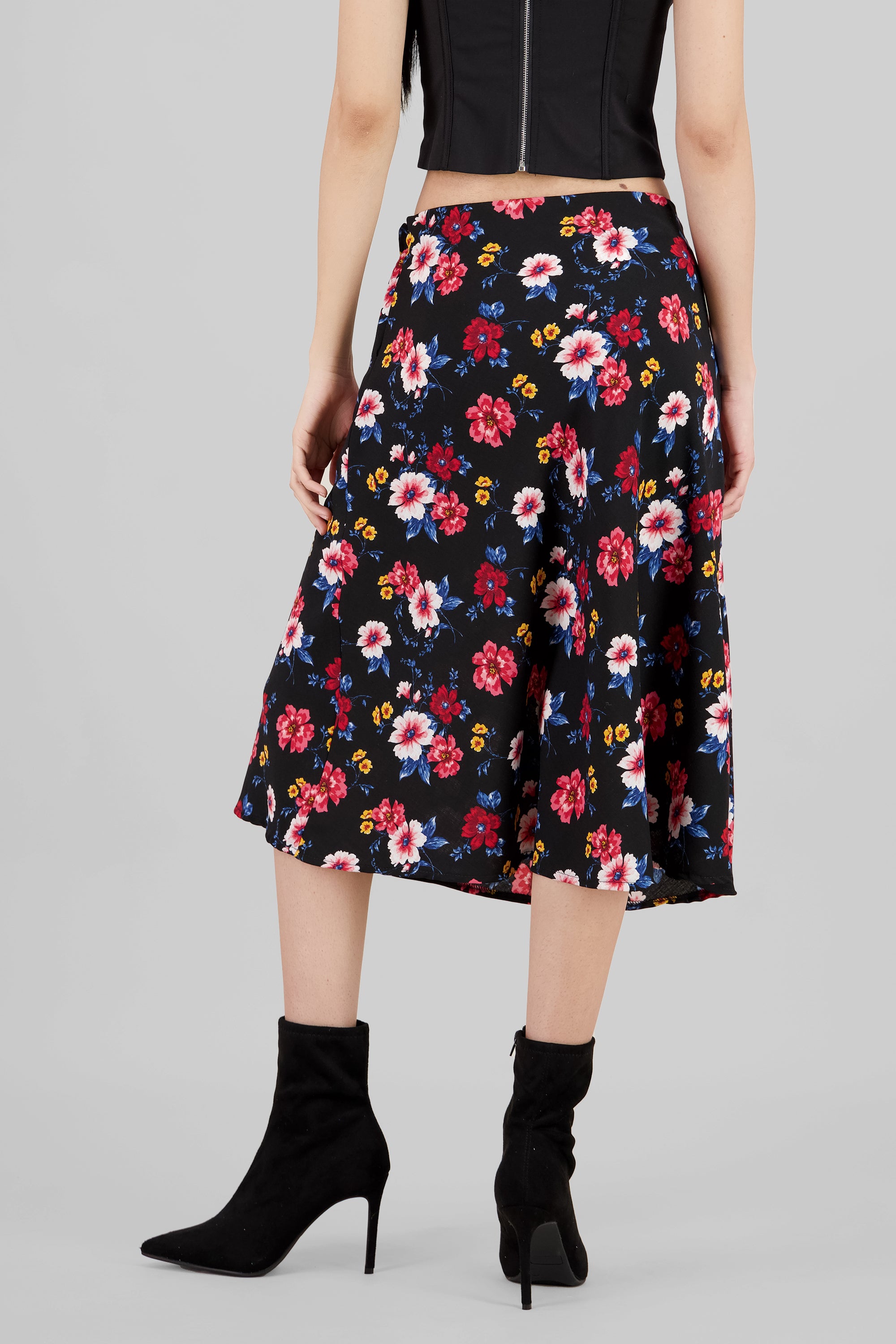 Falda midi flores NEGRO COMBO