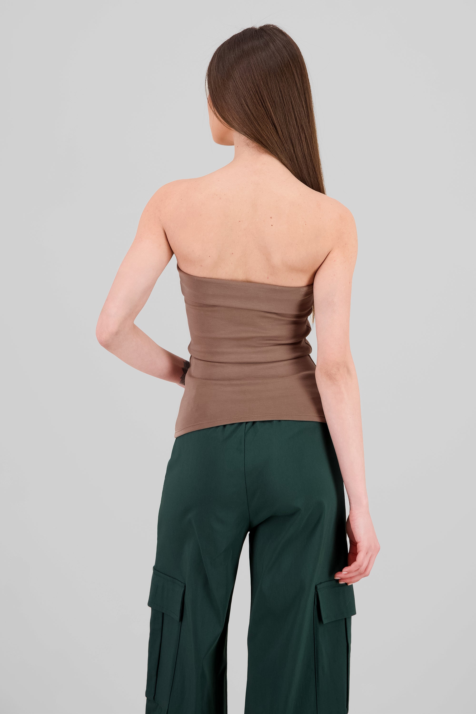Top tubo strapless detalle dobles TAUPE
