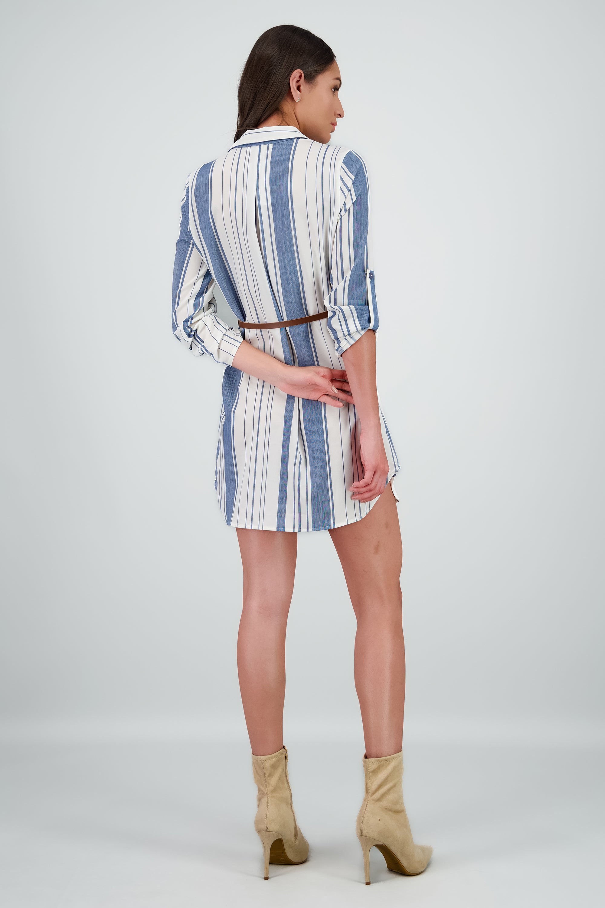 Vestido camisero bolsas cinturon AZUL COMBO