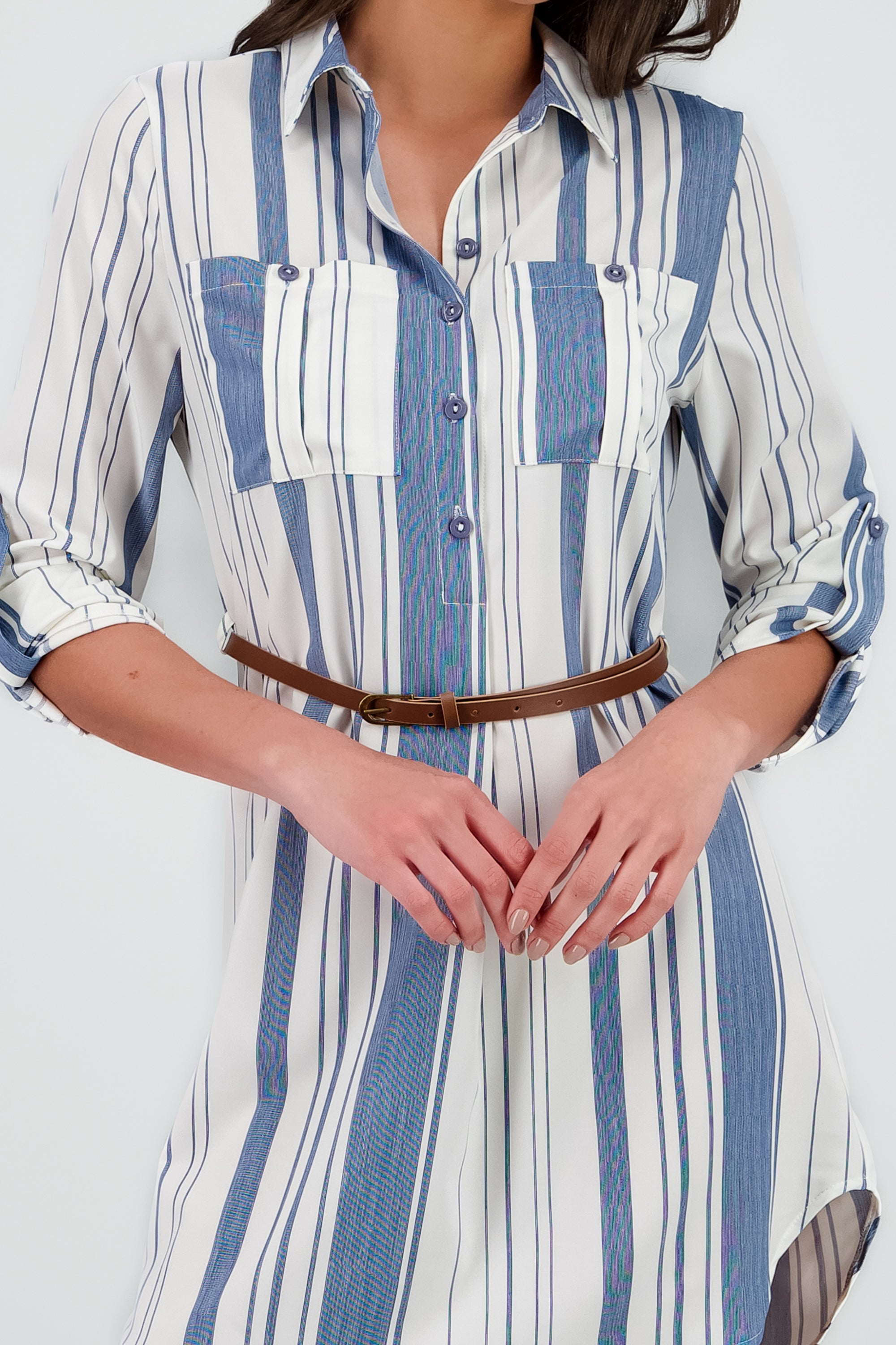 Vestido camisero bolsas cinturon AZUL COMBO