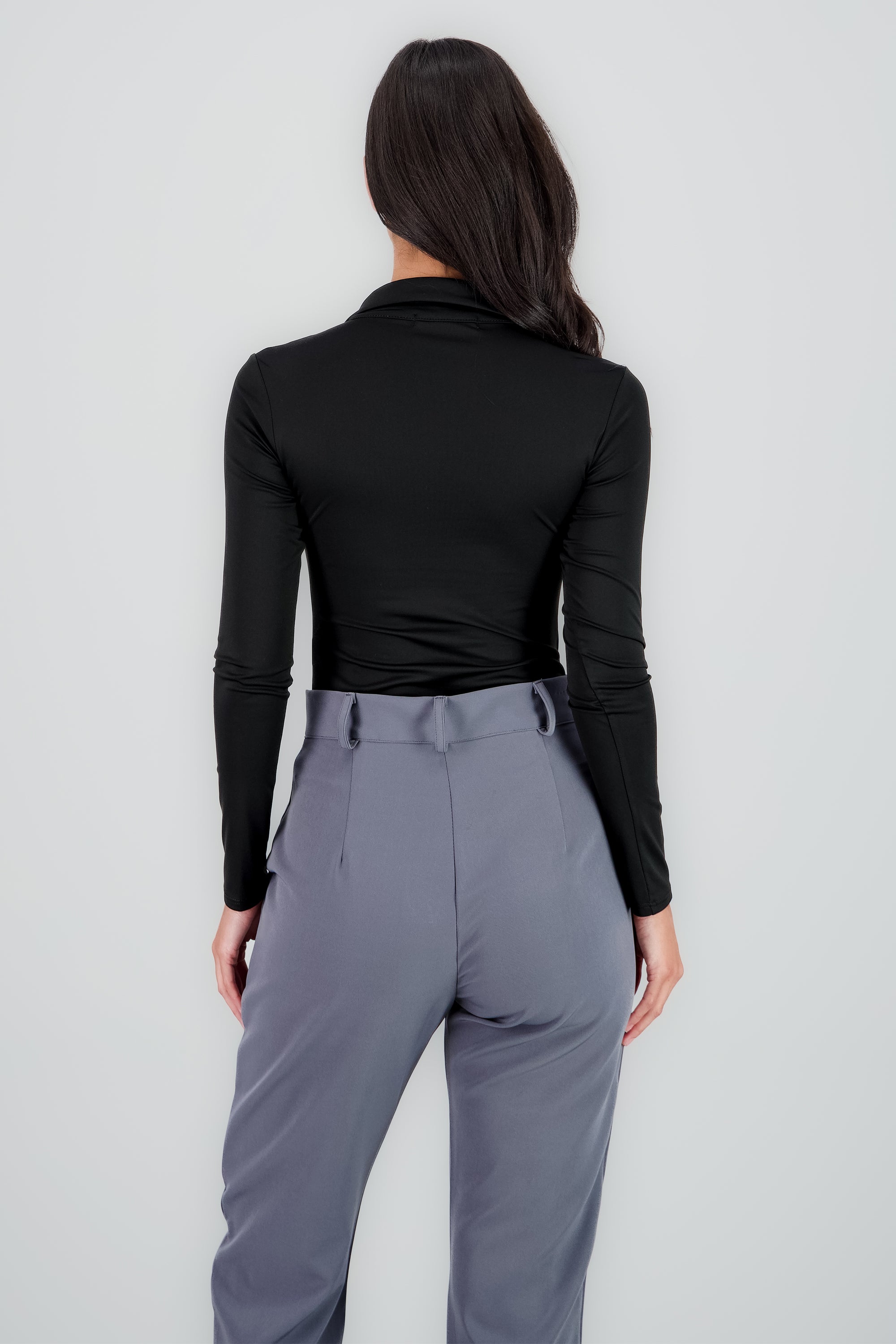 Body manga larga cuello polo NEGRO